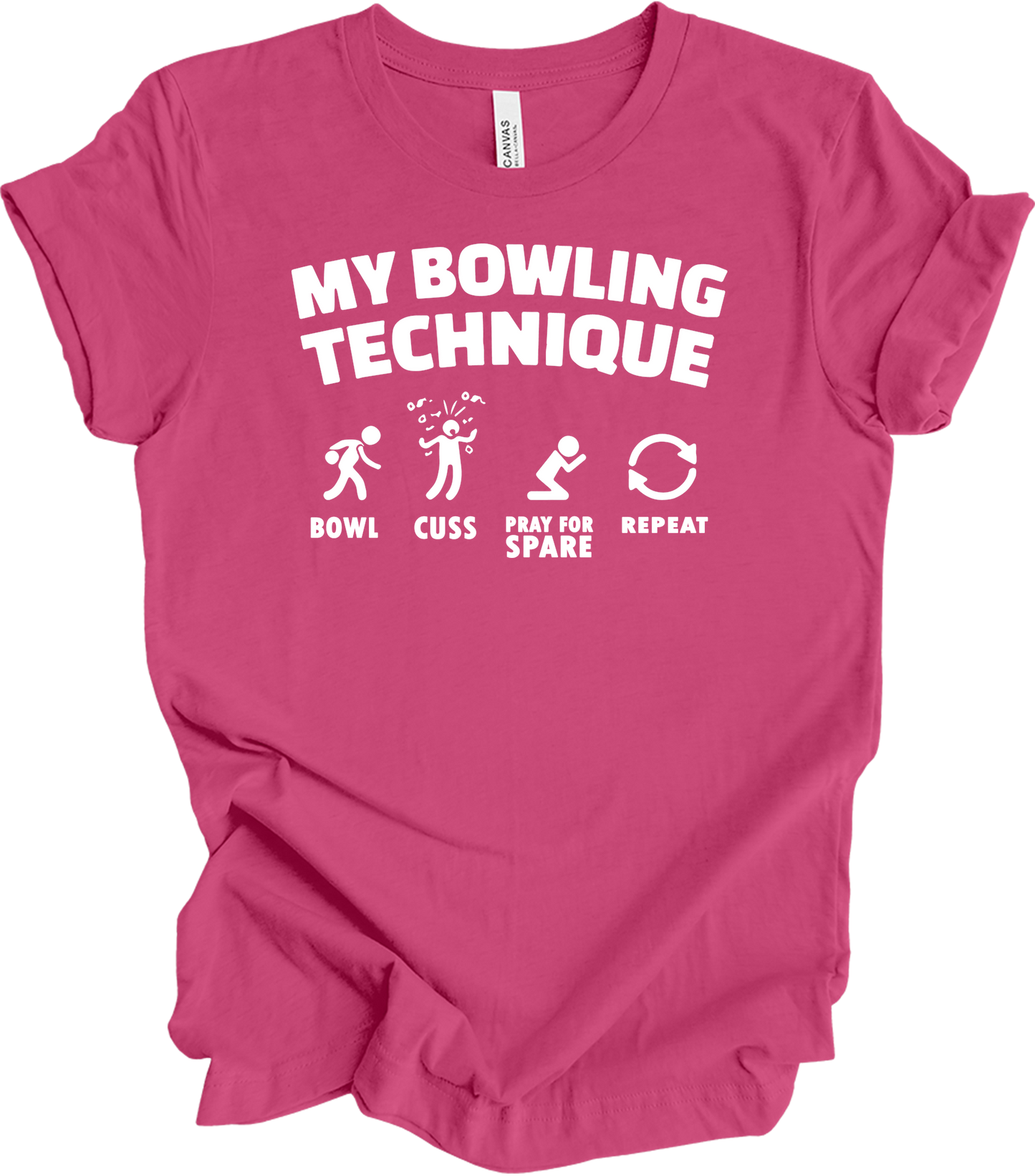 My Bowling Technique - Funny Bowler T-Shirt in Berry