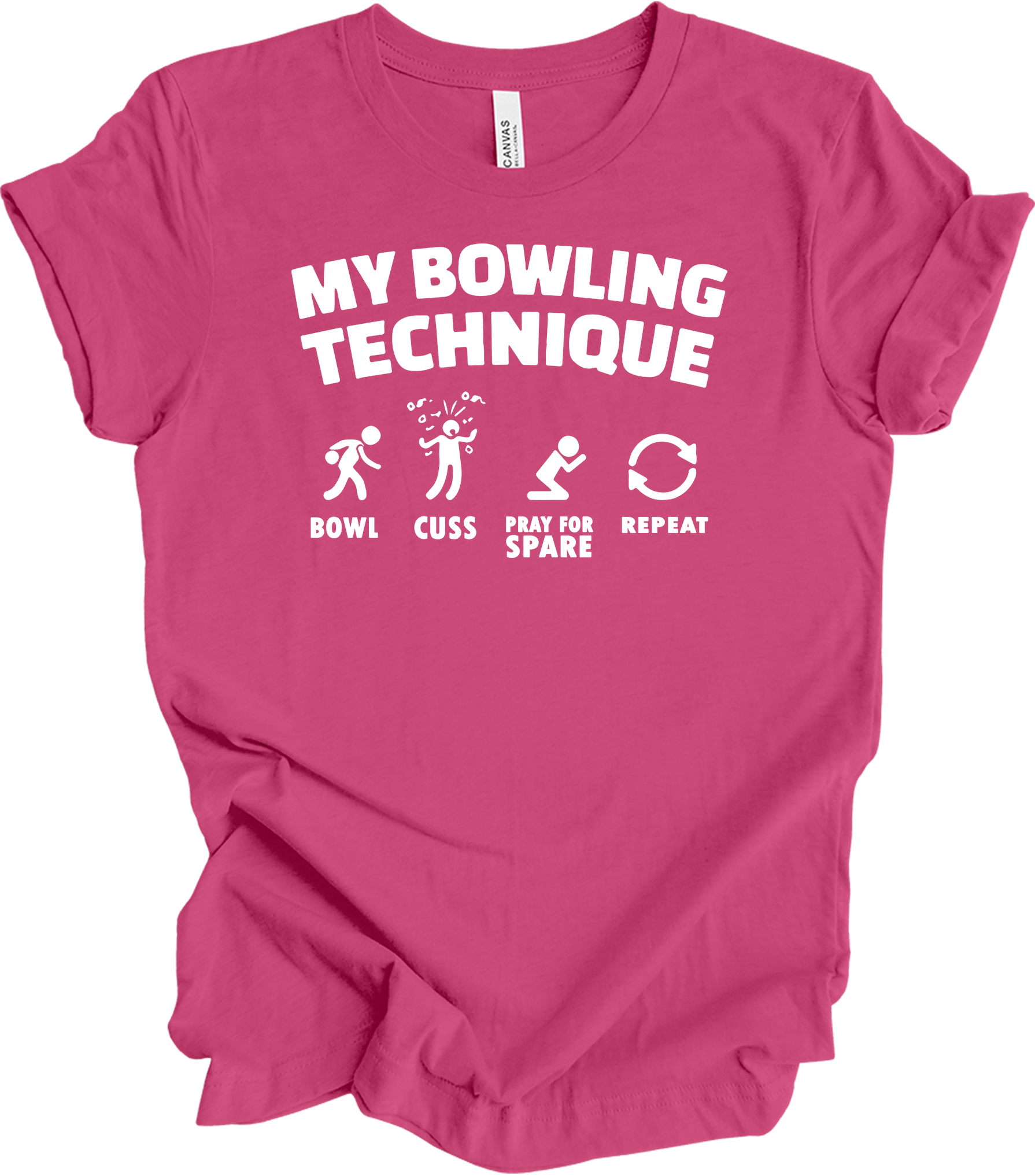 My Bowling Technique - Funny Bowler T-Shirt in Berry
