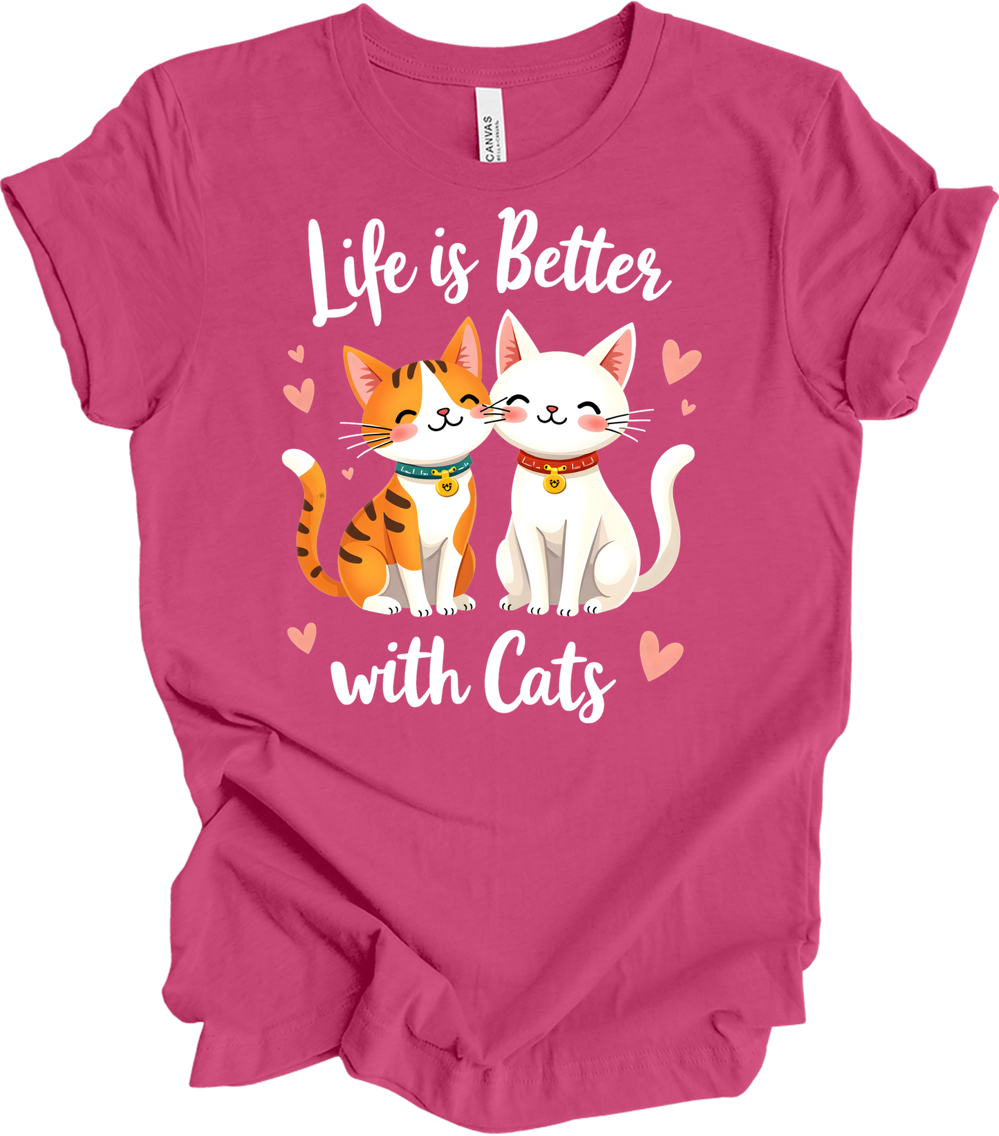 Life is Better with Cats T-Shirt in Berry