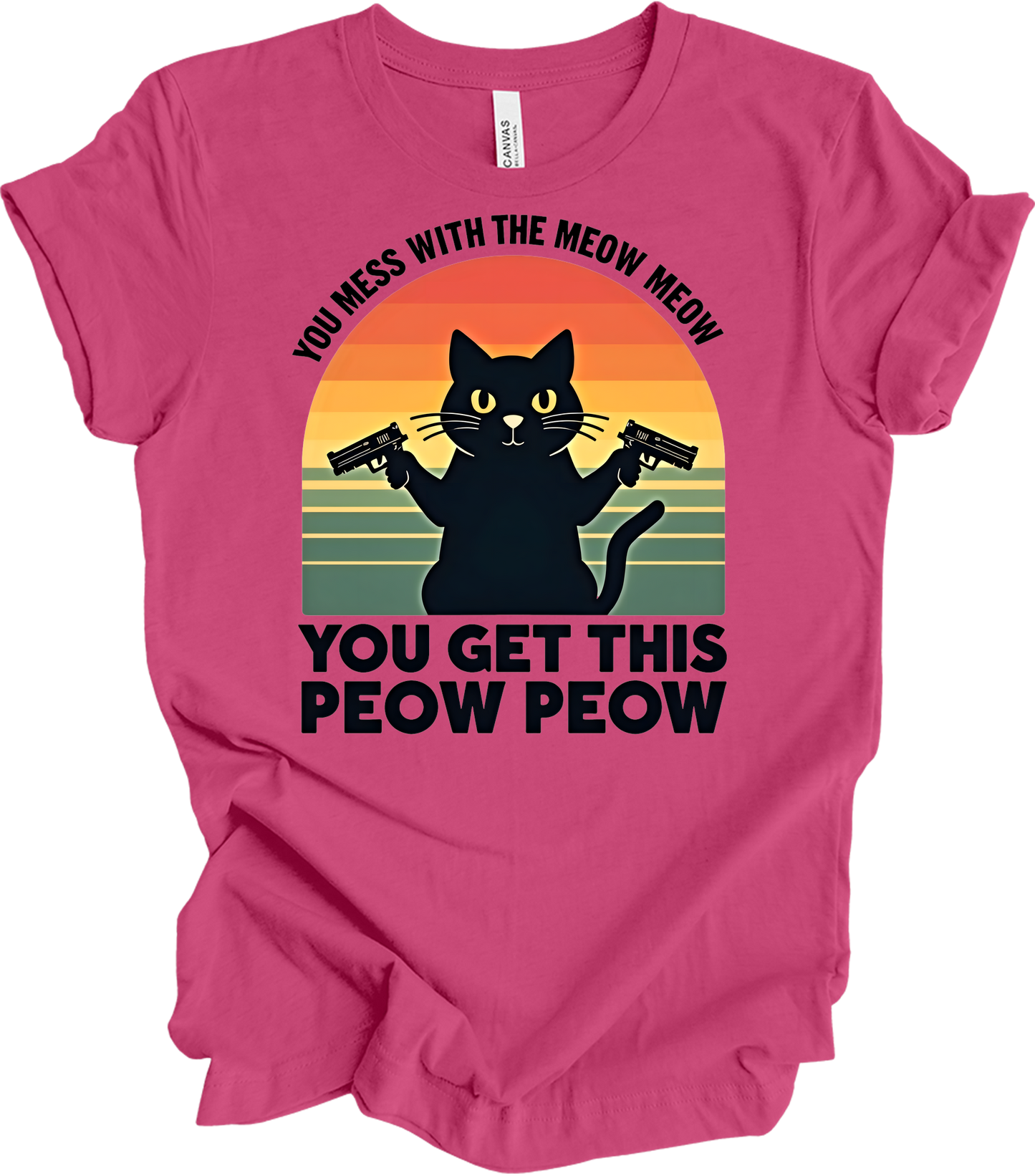 Meow Meow Peow Peow Cat T-Shirt in Berry