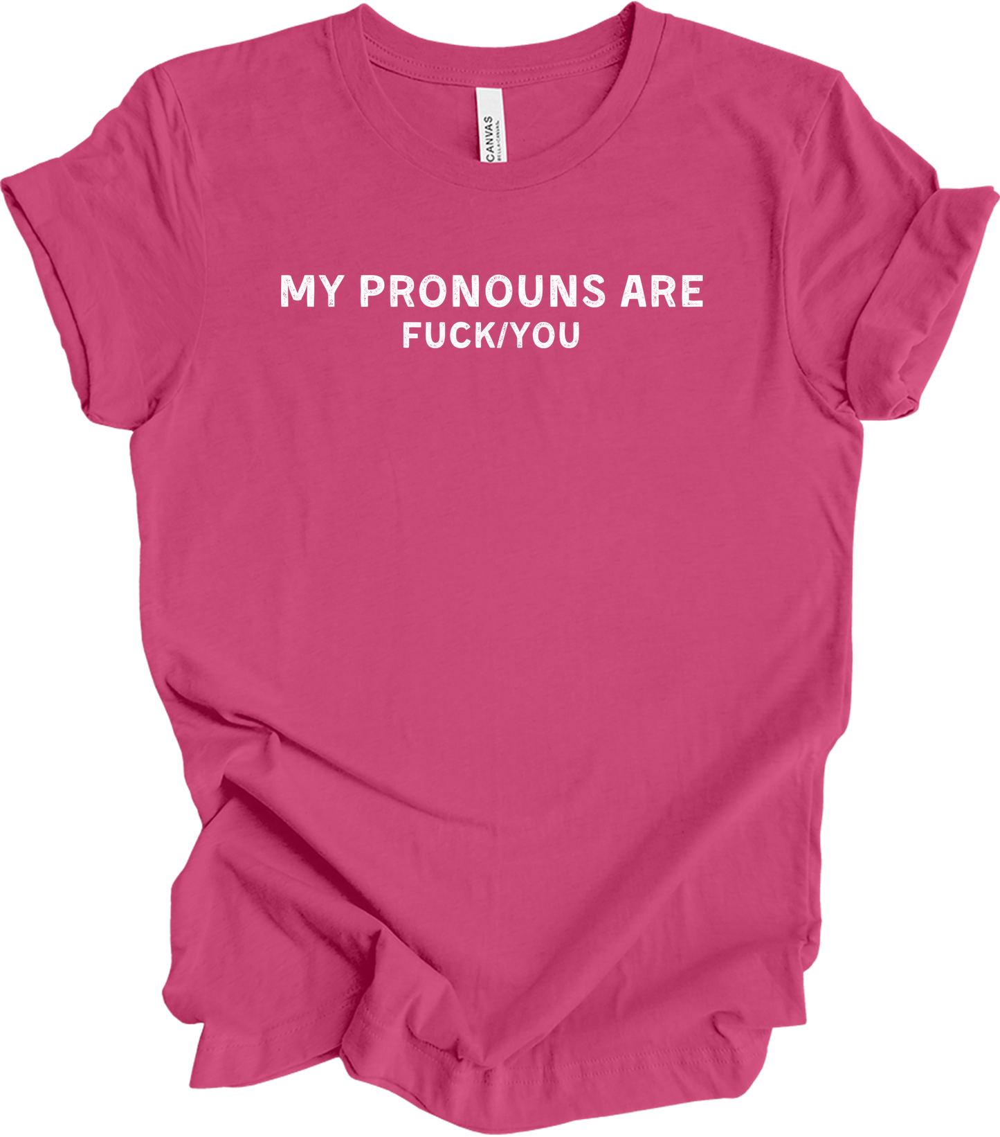 My Pronouns Are F*ck You Funny Offensive LGBTQ Meme T-Shirt in Berry