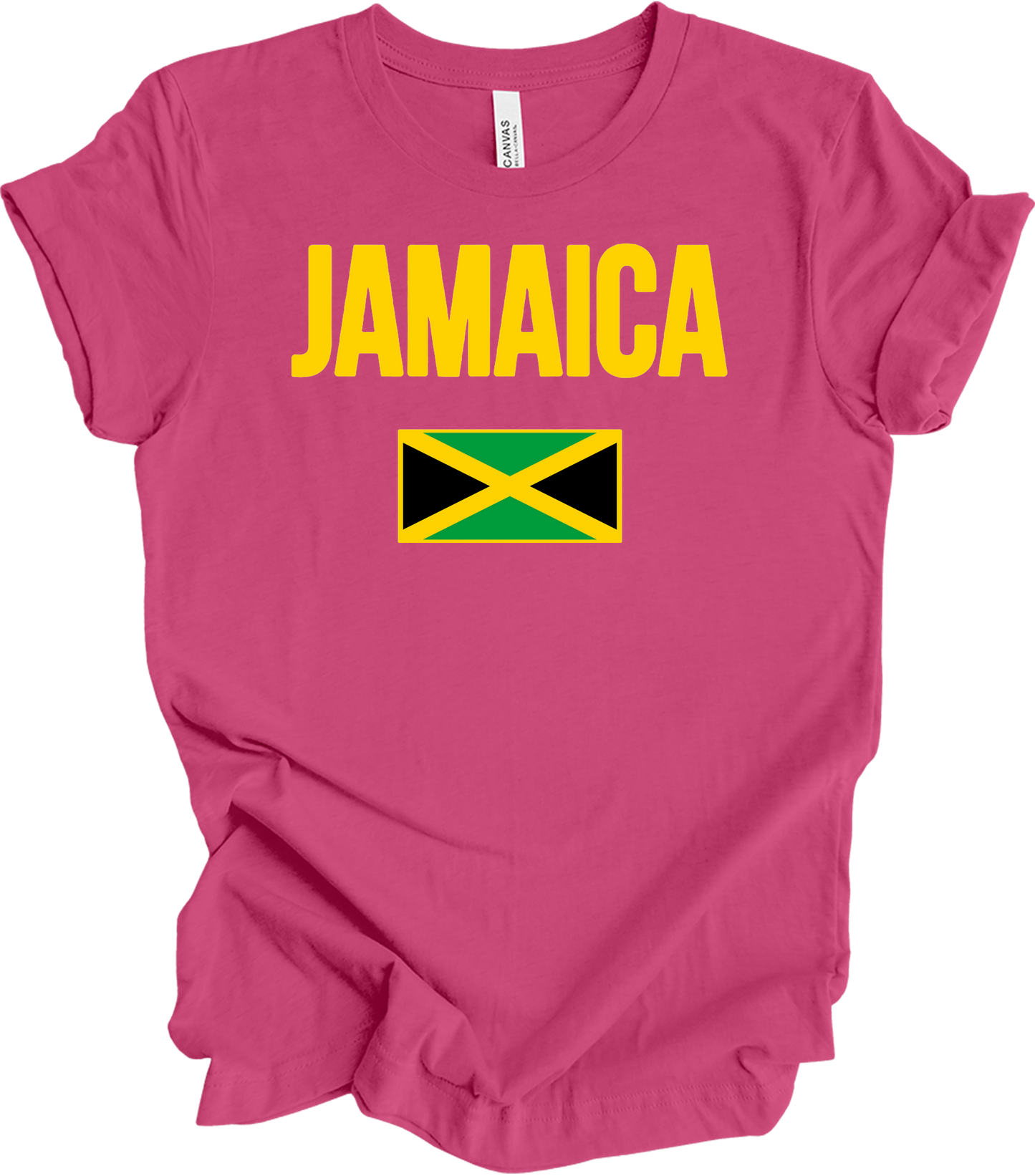 Jamaican Flag - Vintage Jamaica Travel Vacation T-Shirt in Berry