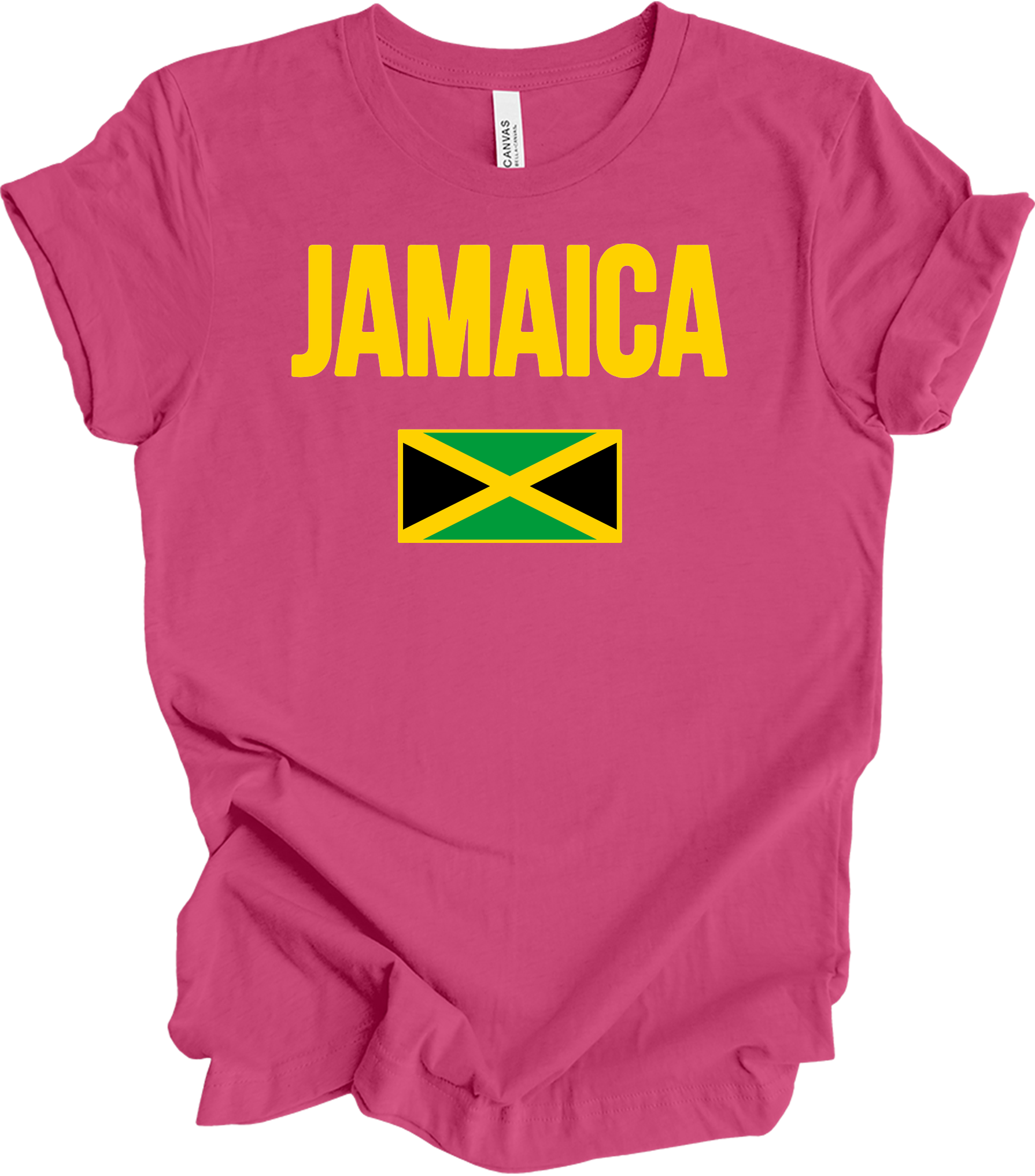 Jamaican Flag - Vintage Jamaica Travel Vacation T-Shirt in Berry