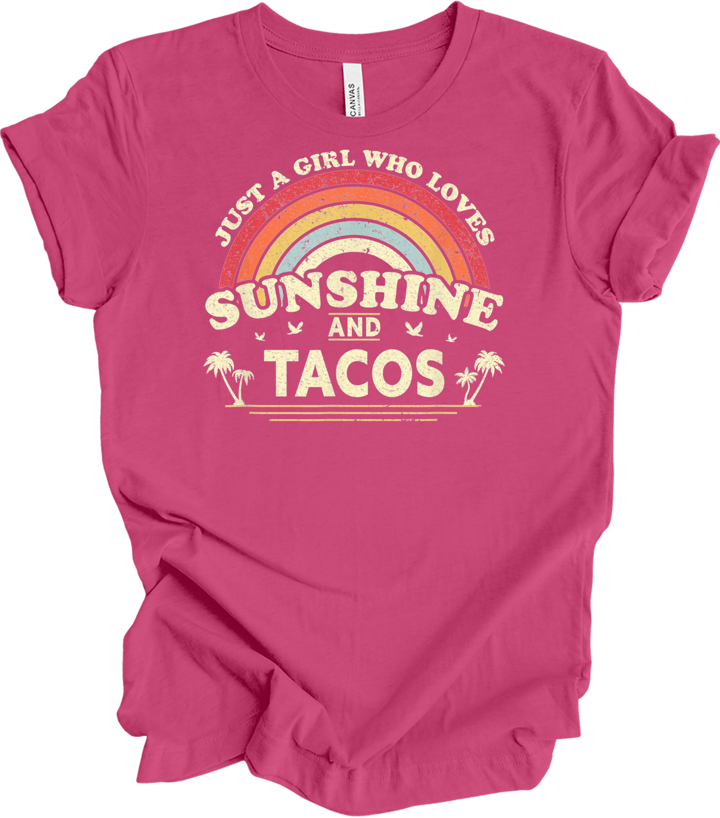 Sunshine and Tacos Lover T-Shirt in Berry