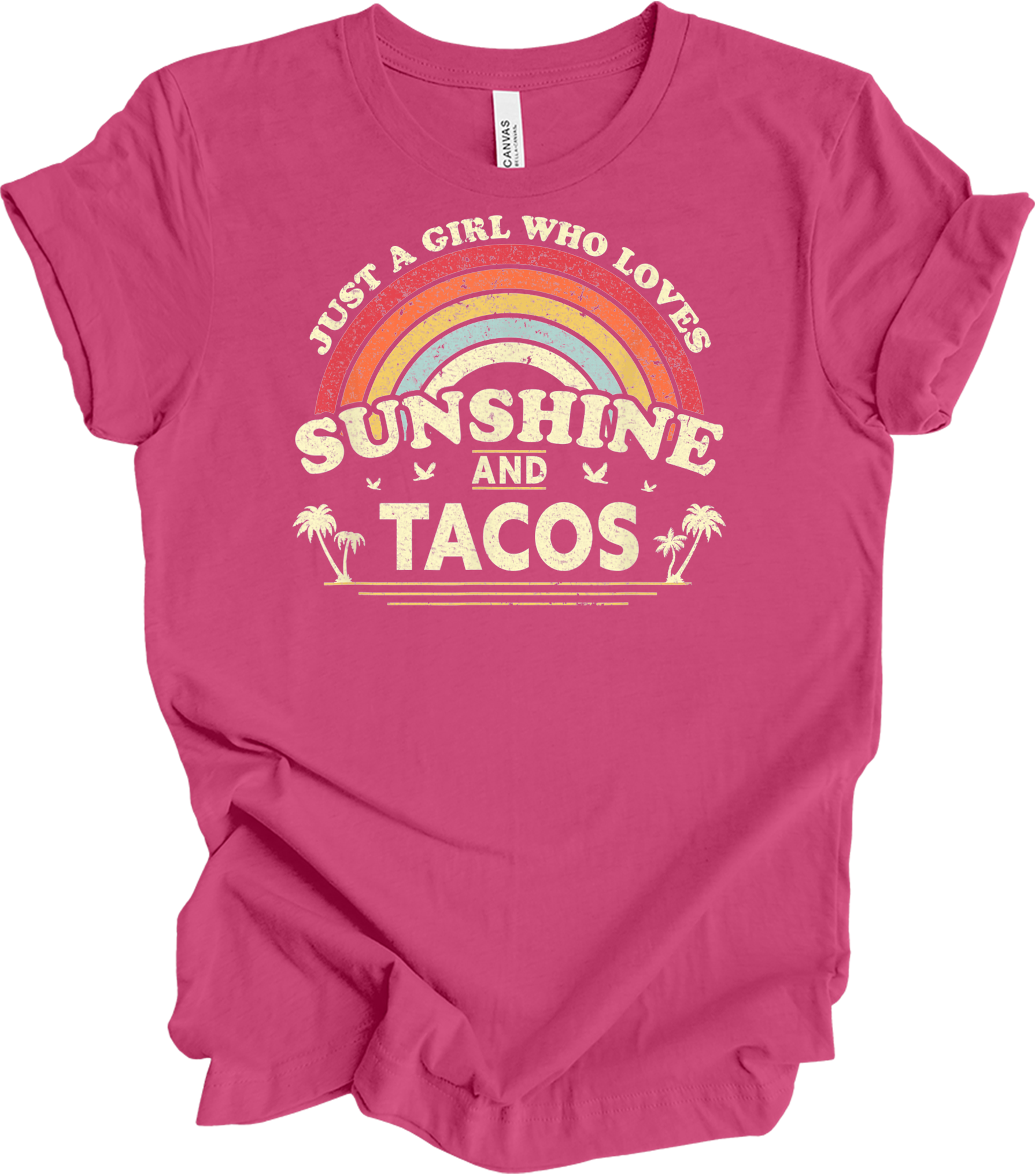Sunshine and Tacos Lover T-Shirt in Berry