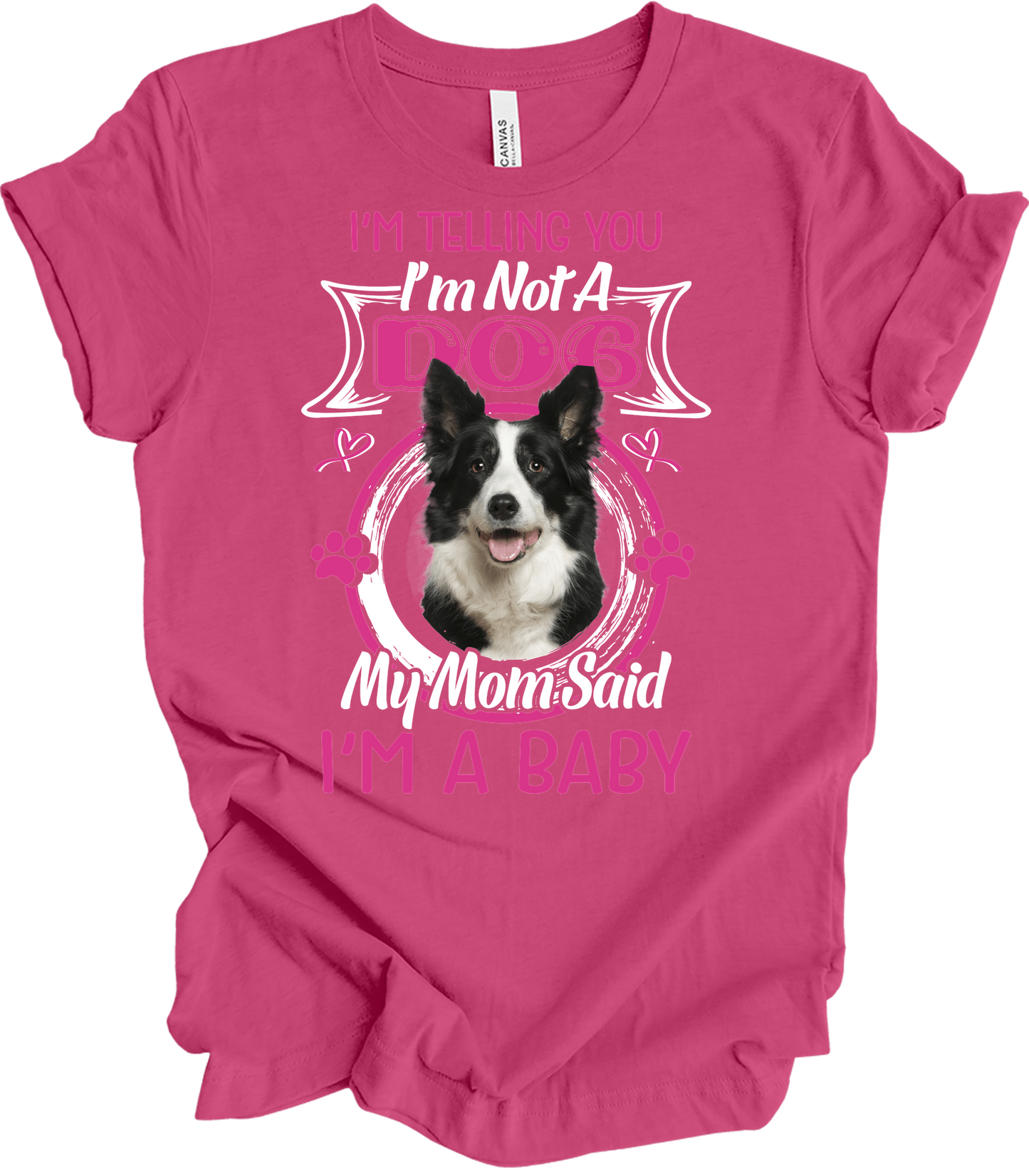 Border Collie 'I'm A Baby' T-Shirt in Berry