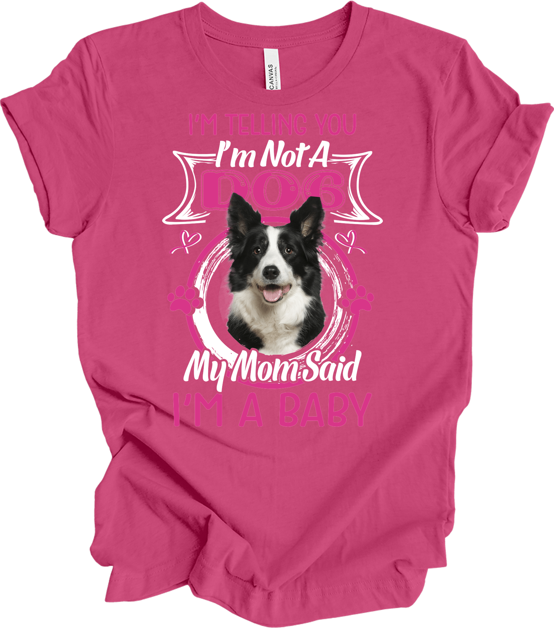 Border Collie 'I'm A Baby' T-Shirt in Berry