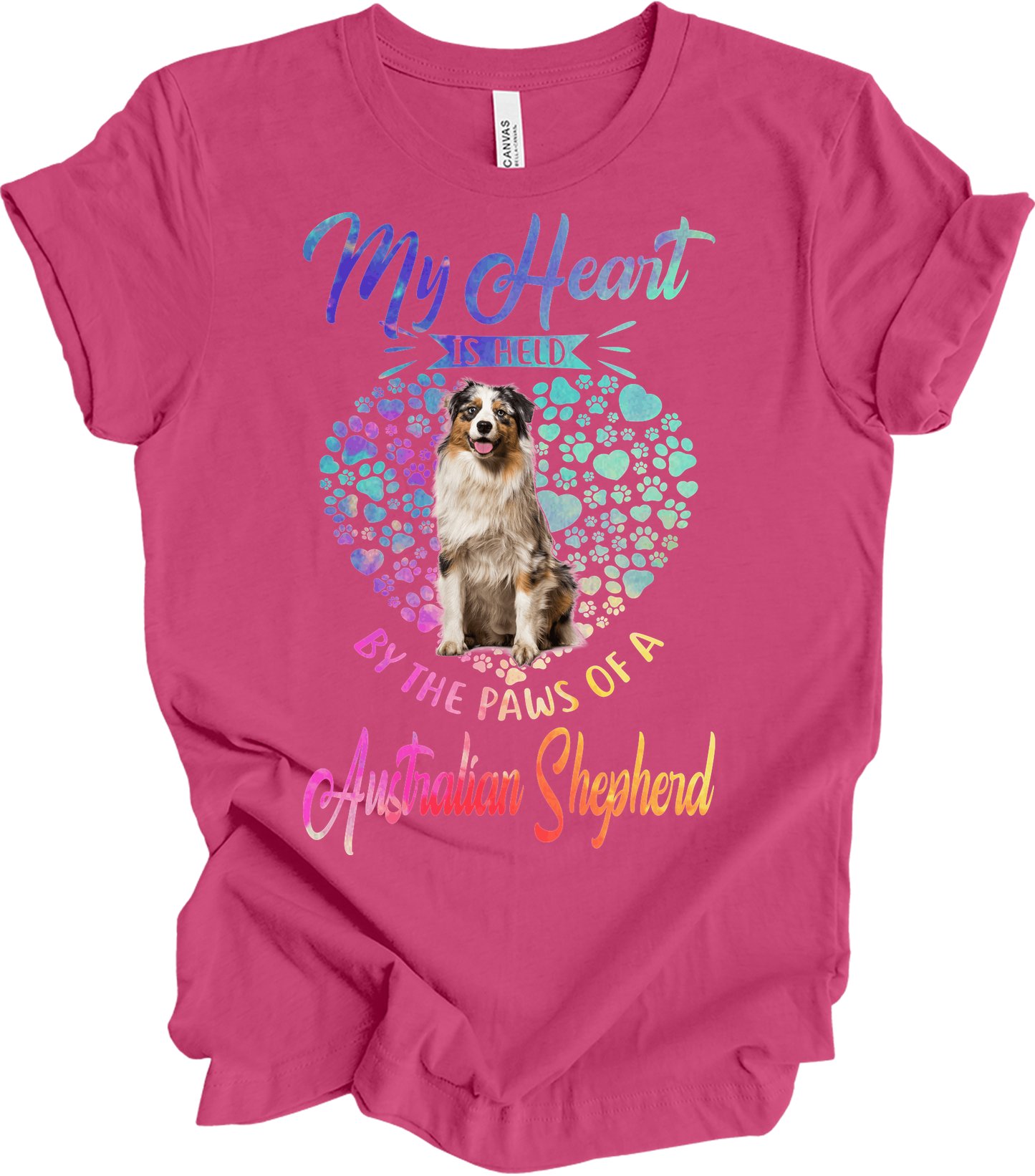 Australian Shepherd Paws Heart - Saint Bernard Dog Lover Gift T-Shirt in Berry