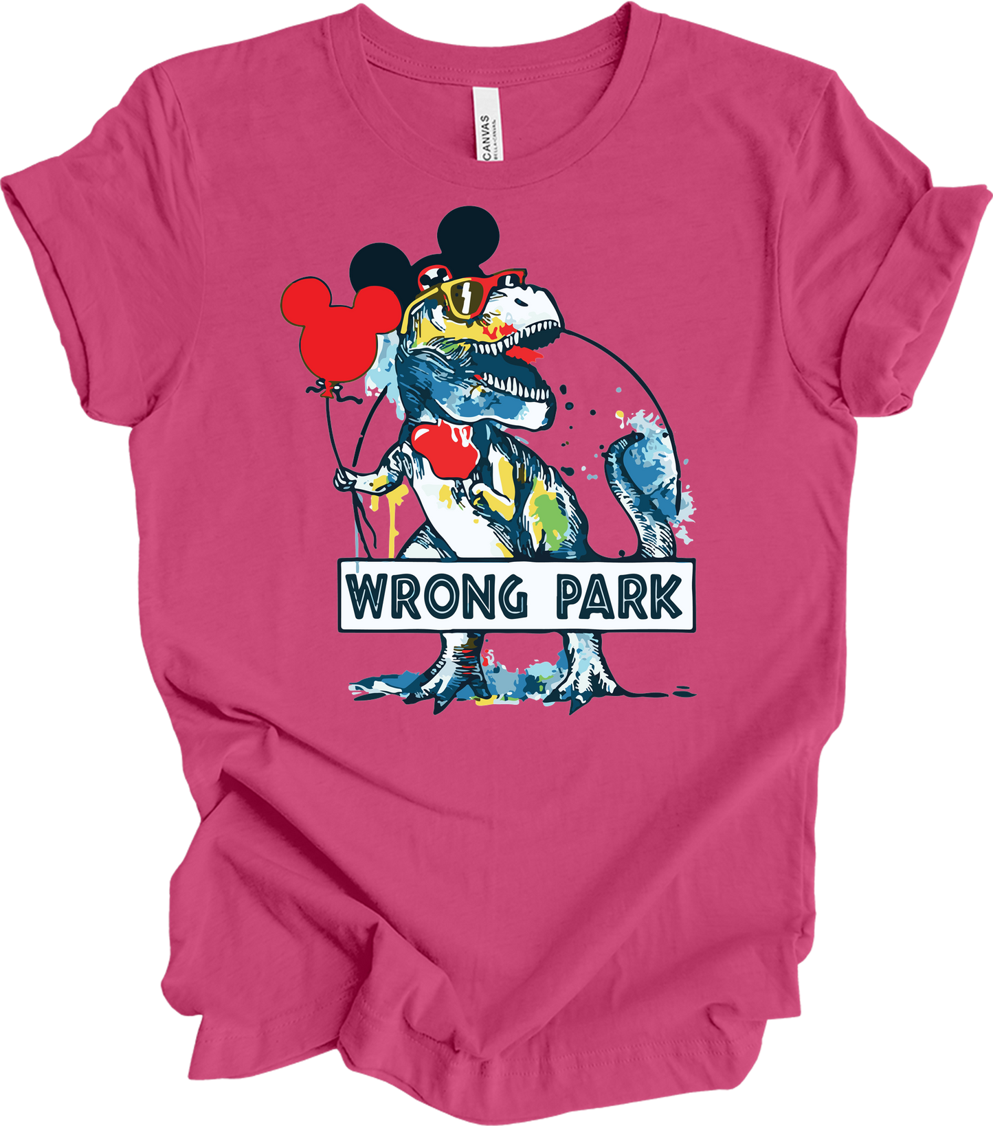 Wrong Park Funny Dinosaur T-Rex Watercolor T-Shirt in Berry