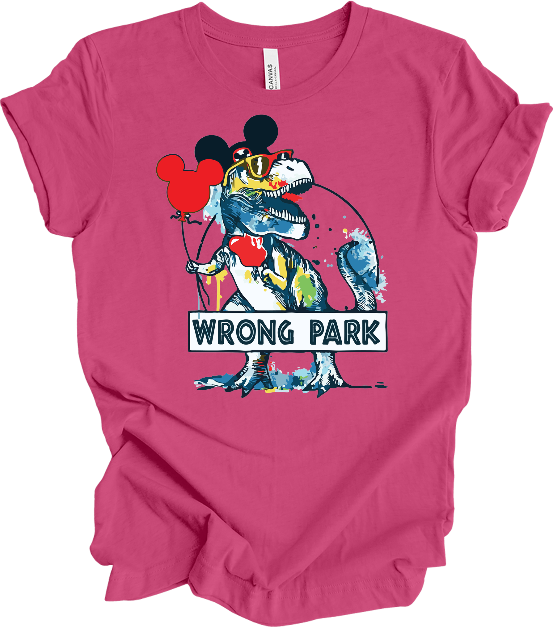 Wrong Park Funny Dinosaur T-Rex Watercolor T-Shirt in Berry