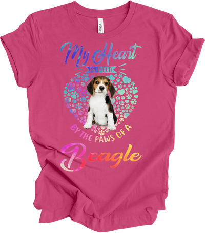 Beagle Heart Paw T-Shirt in Berry