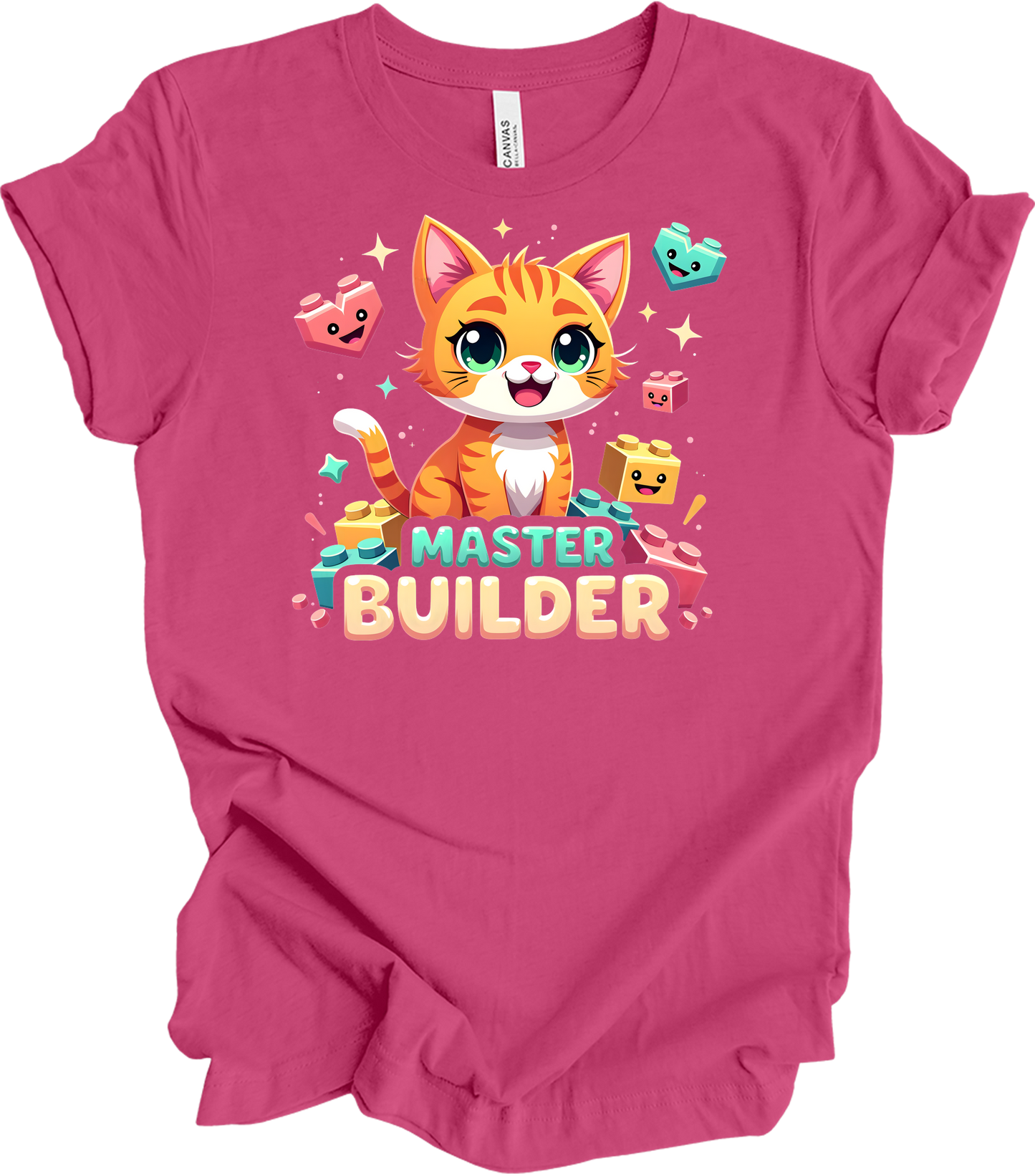 Cute Cat Master Builder T-Shirt in Berry
