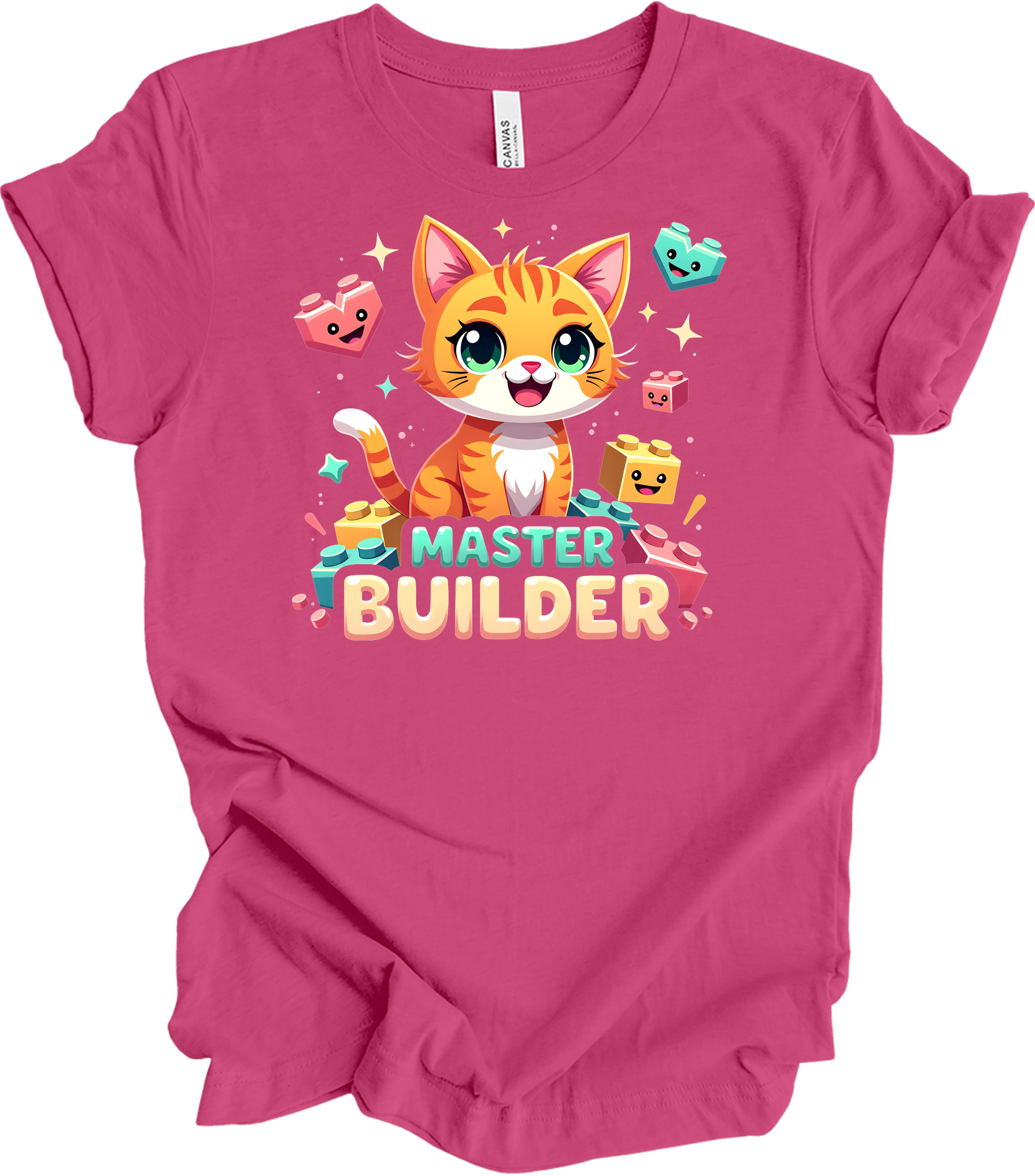 Cute Cat Master Builder T-Shirt in Berry