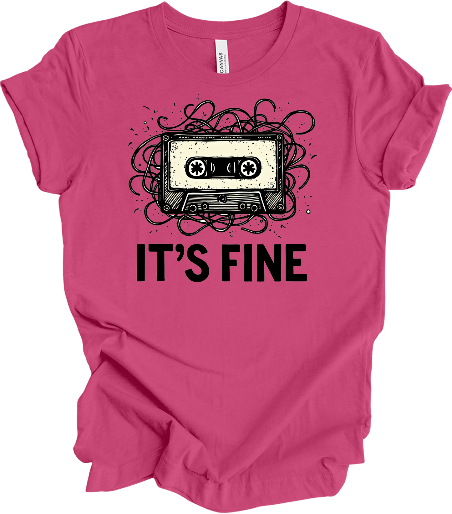 Retro Cassette Tape 'It's Fine' T-Shirt in Berry