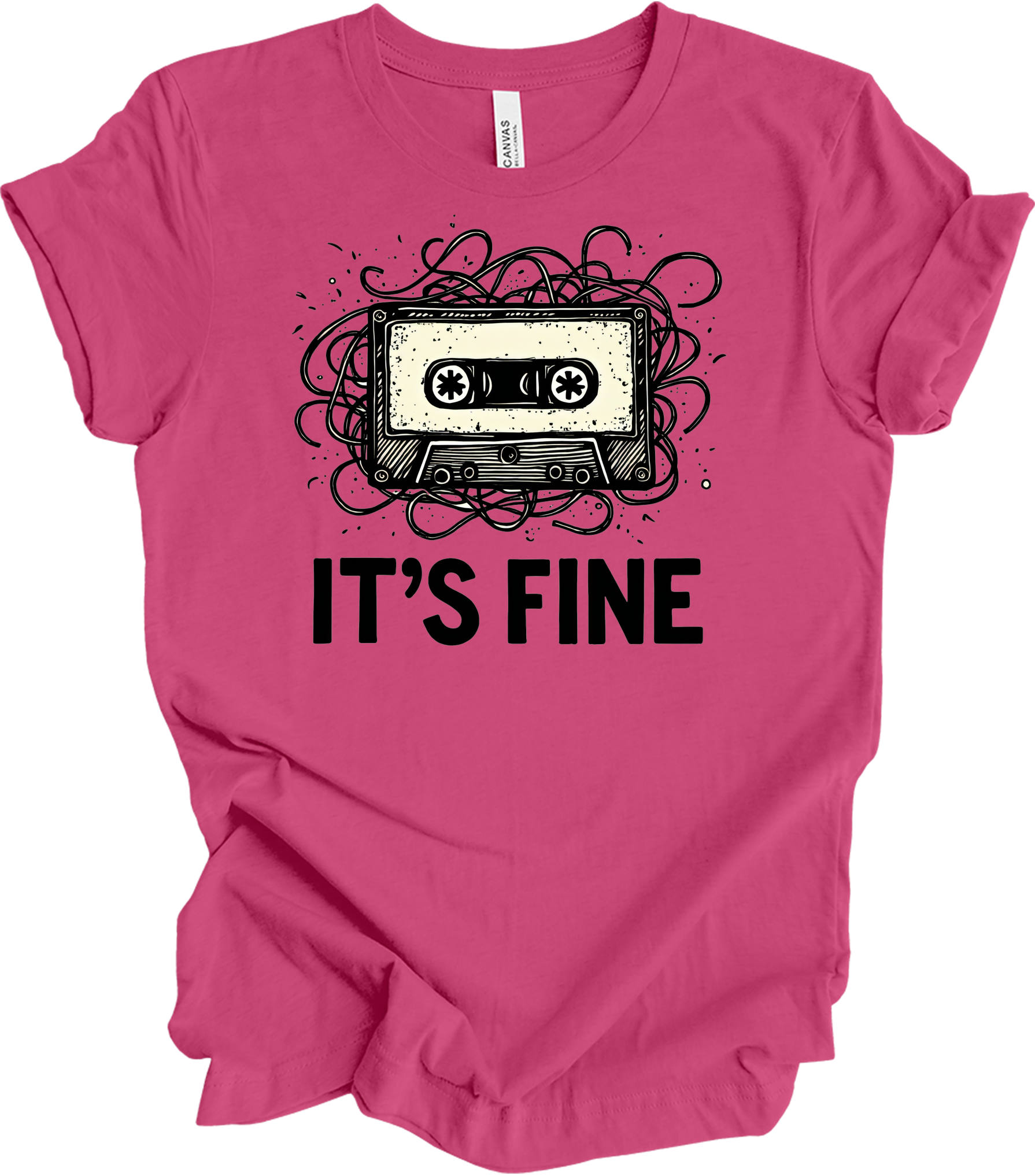Retro Cassette Tape 'It's Fine' T-Shirt in Berry