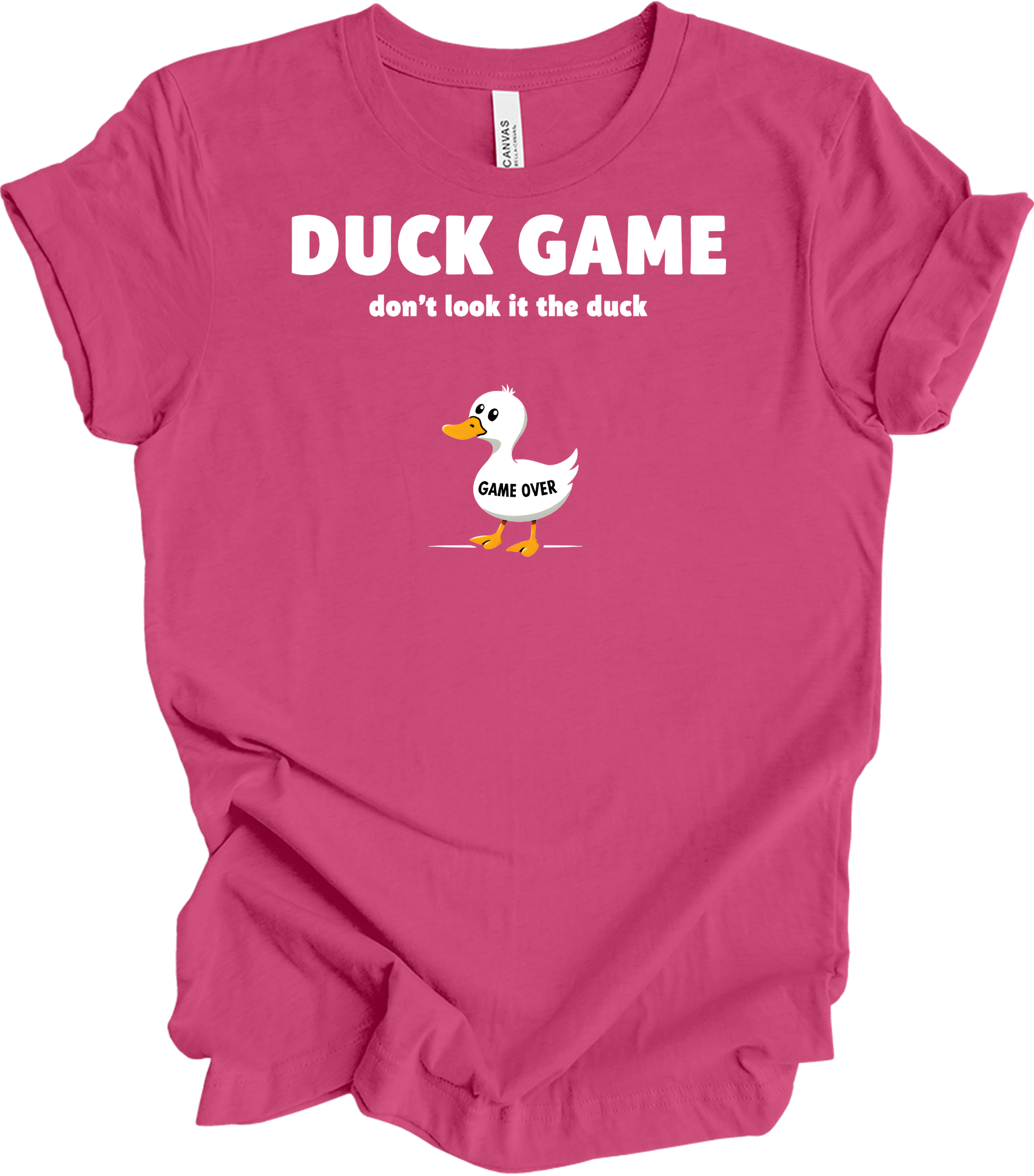 Duck Game Humor T-Shirt in Berry