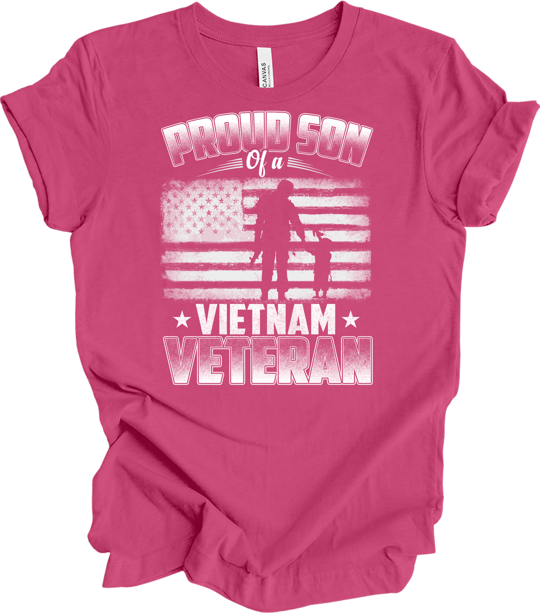 Proud Son Vietnam Veteran Patriotic US Flag T-Shirt in Berry