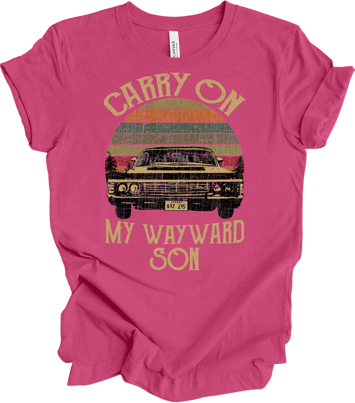 Carry On Wayward Son Supernatural Vintage T-Shirt in Berry