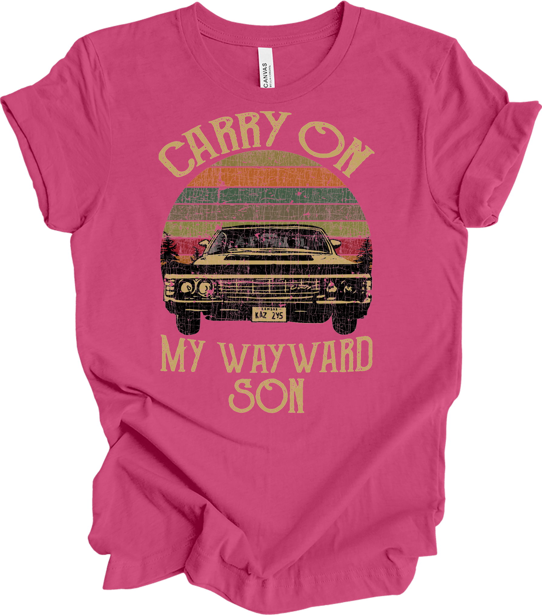 Carry On Wayward Son Supernatural Vintage T-Shirt in Berry
