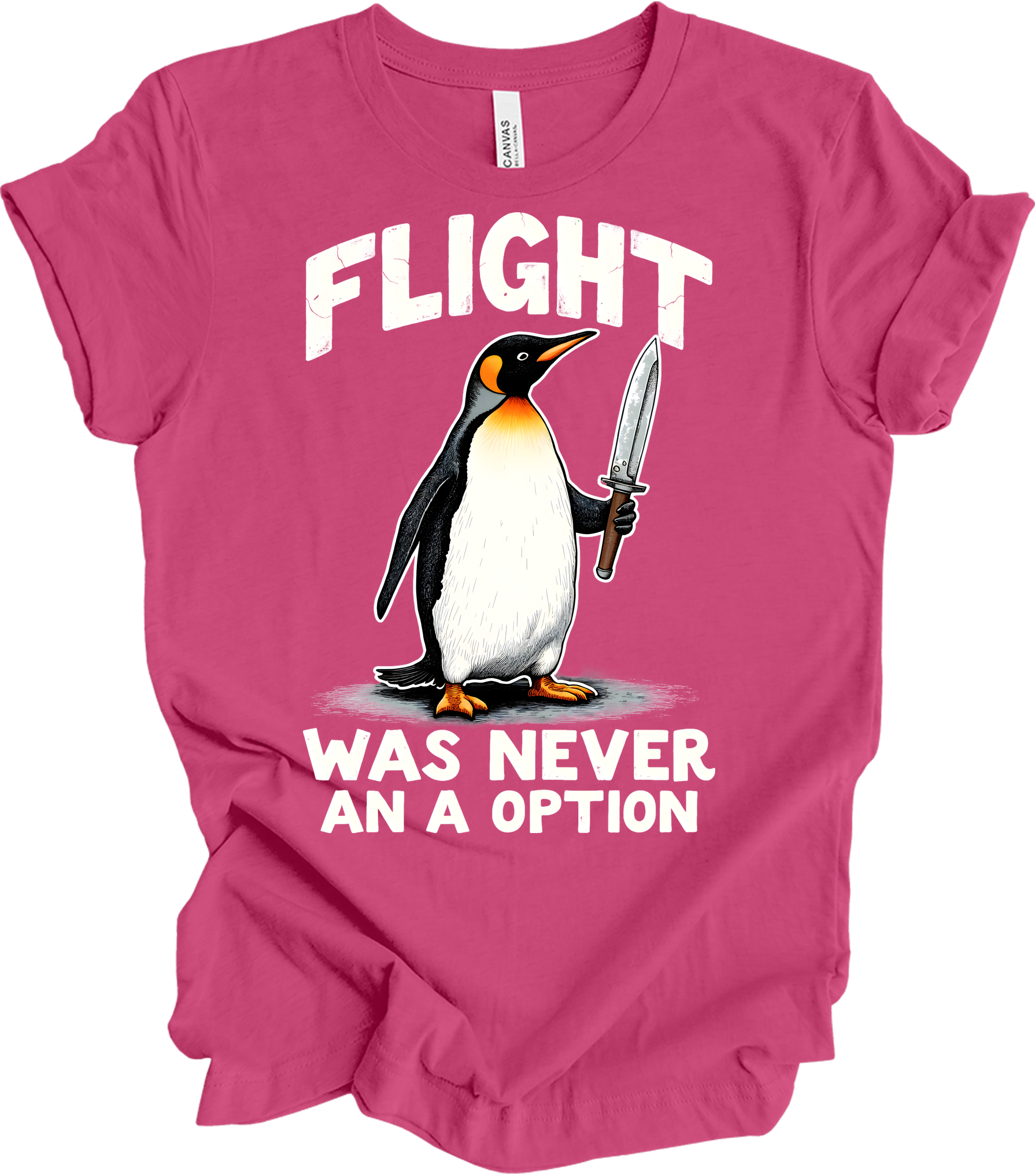 Penguin Humor - Flight Wasn't an Option T-Shirt in Berry