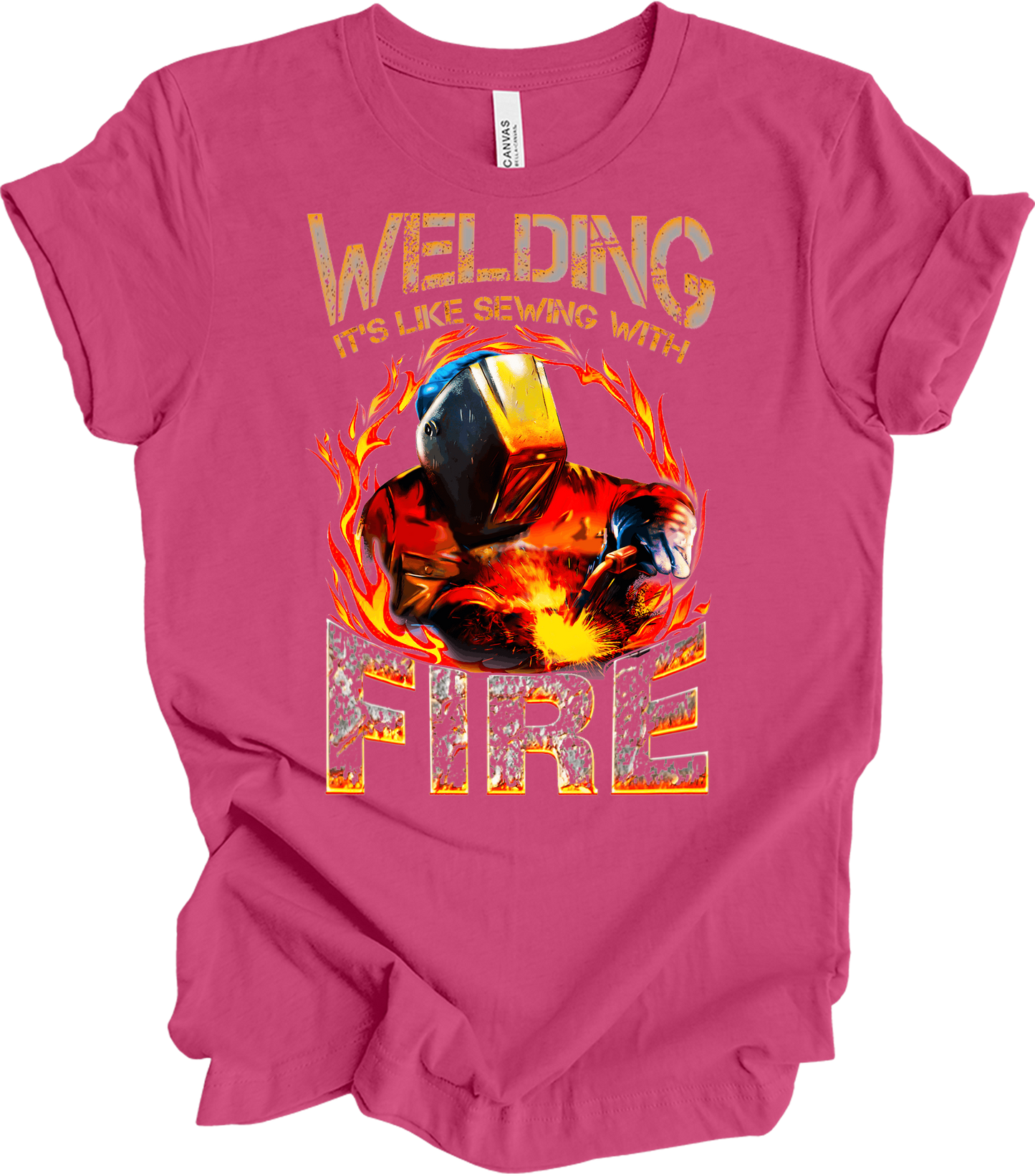Welding: Sewing with Fire T-Shirt in Berry