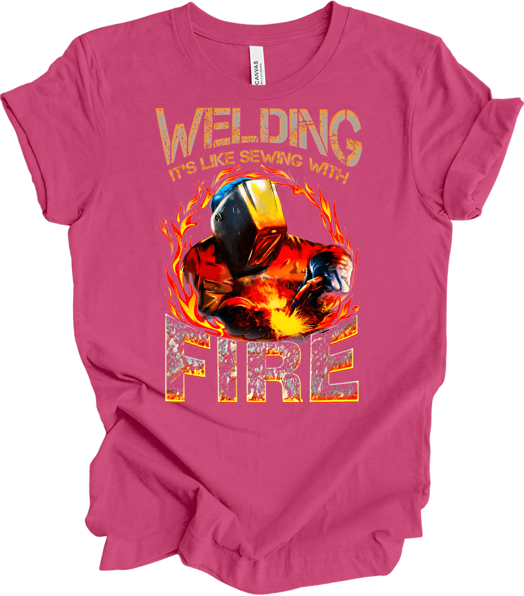 Welding: Sewing with Fire T-Shirt in Berry