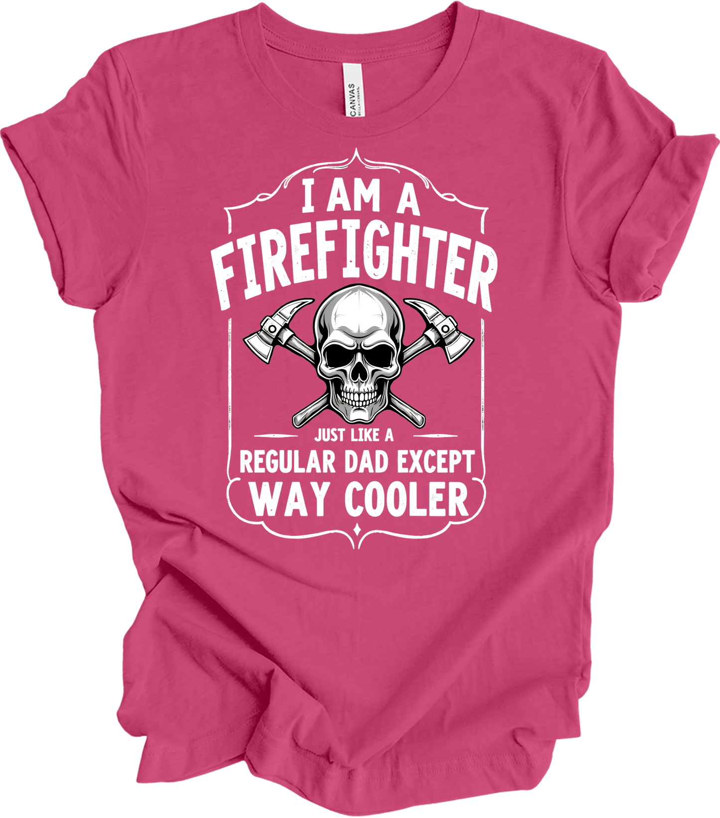 Firefighter Dad Cool Skull T-Shirt in Berry
