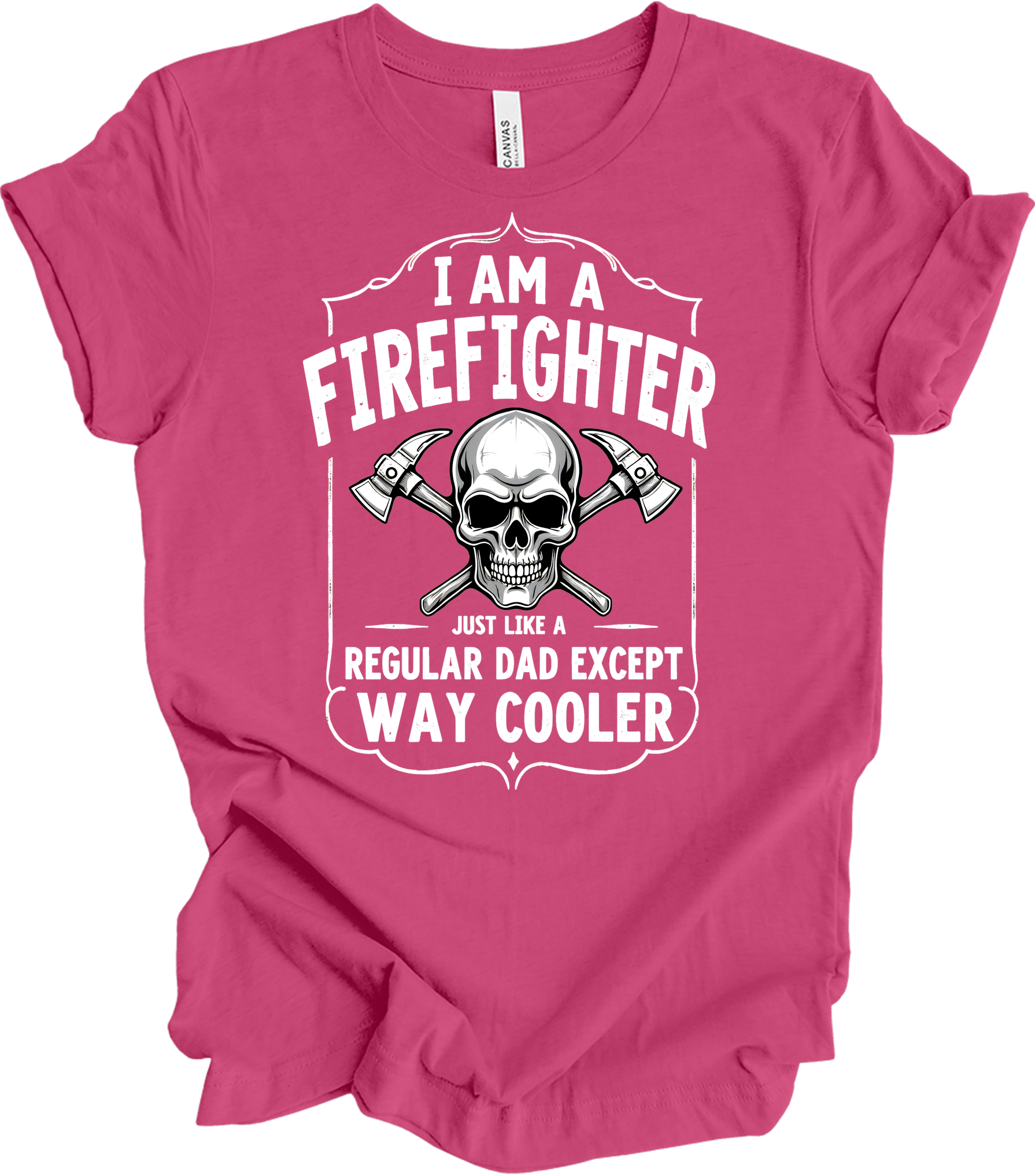 Firefighter Dad Cool Skull T-Shirt in Berry