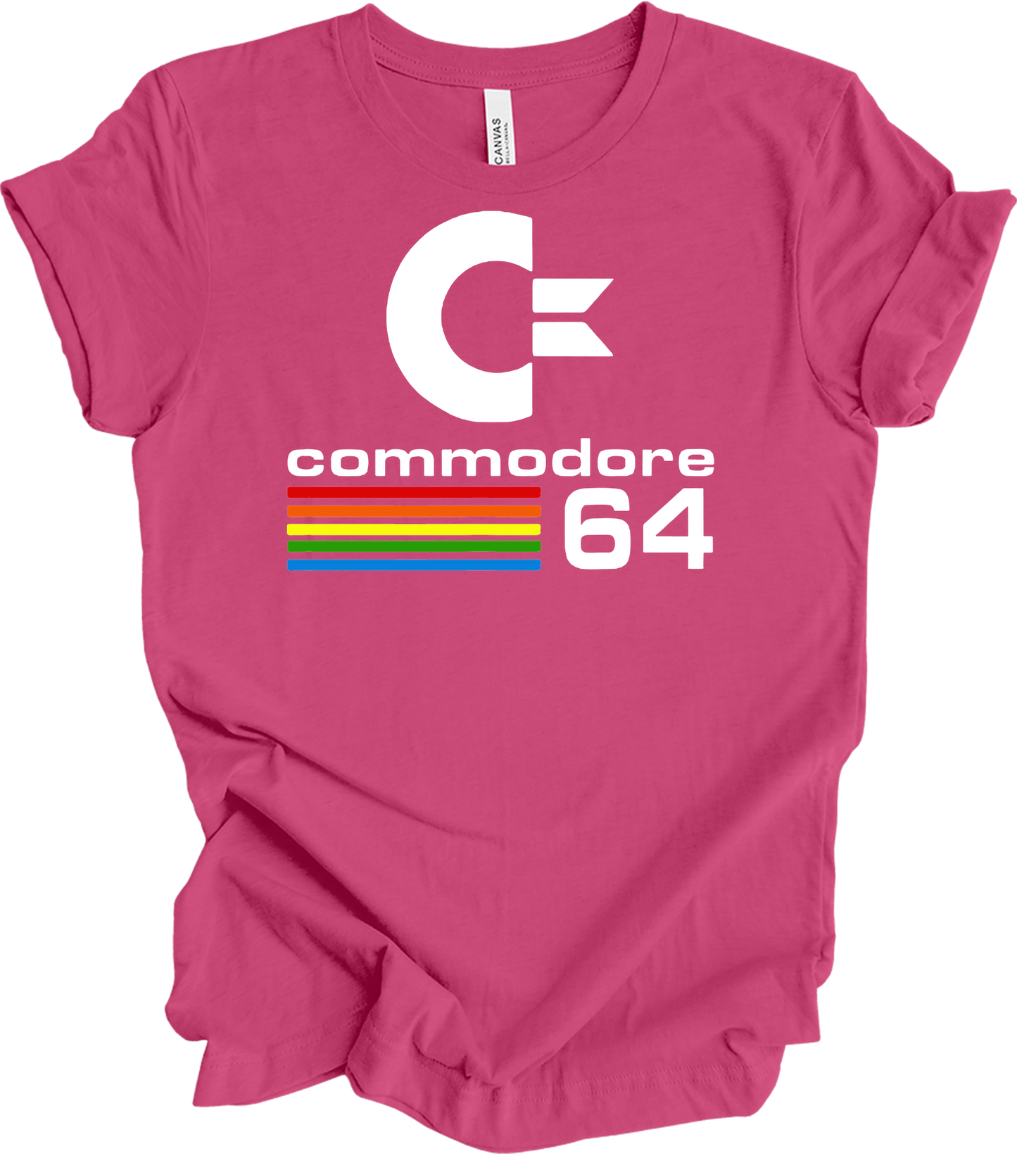 Commodore 64 Retro 80s Gaming - C64 Rainbow Stripe T-Shirt in Berry