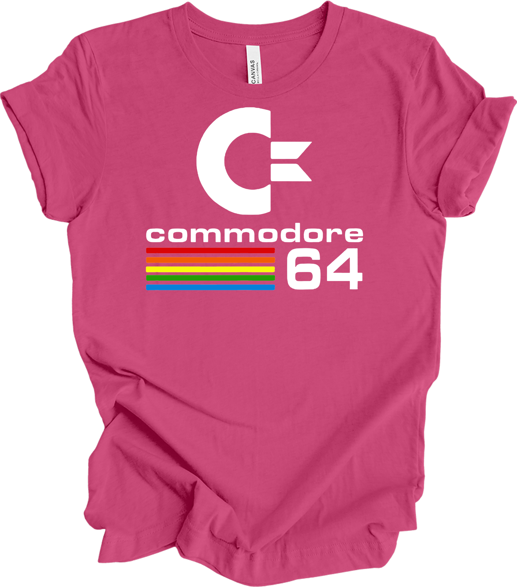 Commodore 64 Retro 80s Gaming - C64 Rainbow Stripe T-Shirt in Berry