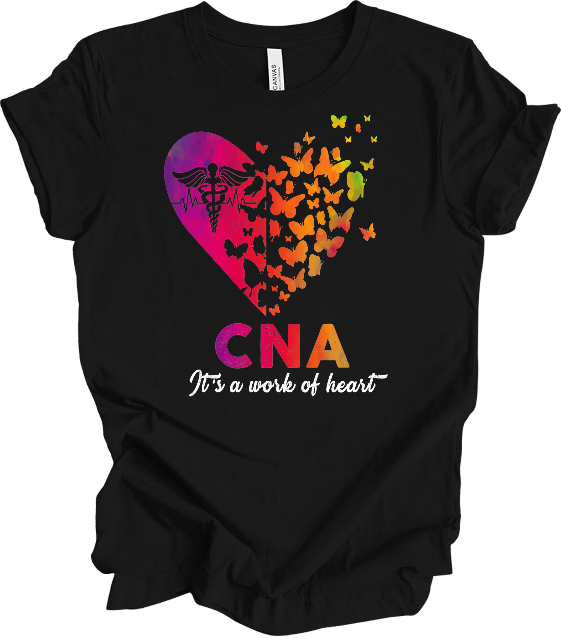 CNA Butterfly Hear - Certified Nursing Assistant Gift T-Shirt in Black