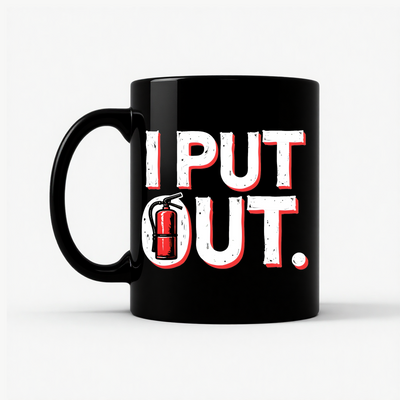 I Put Out Funny Firefighter Mug in Black