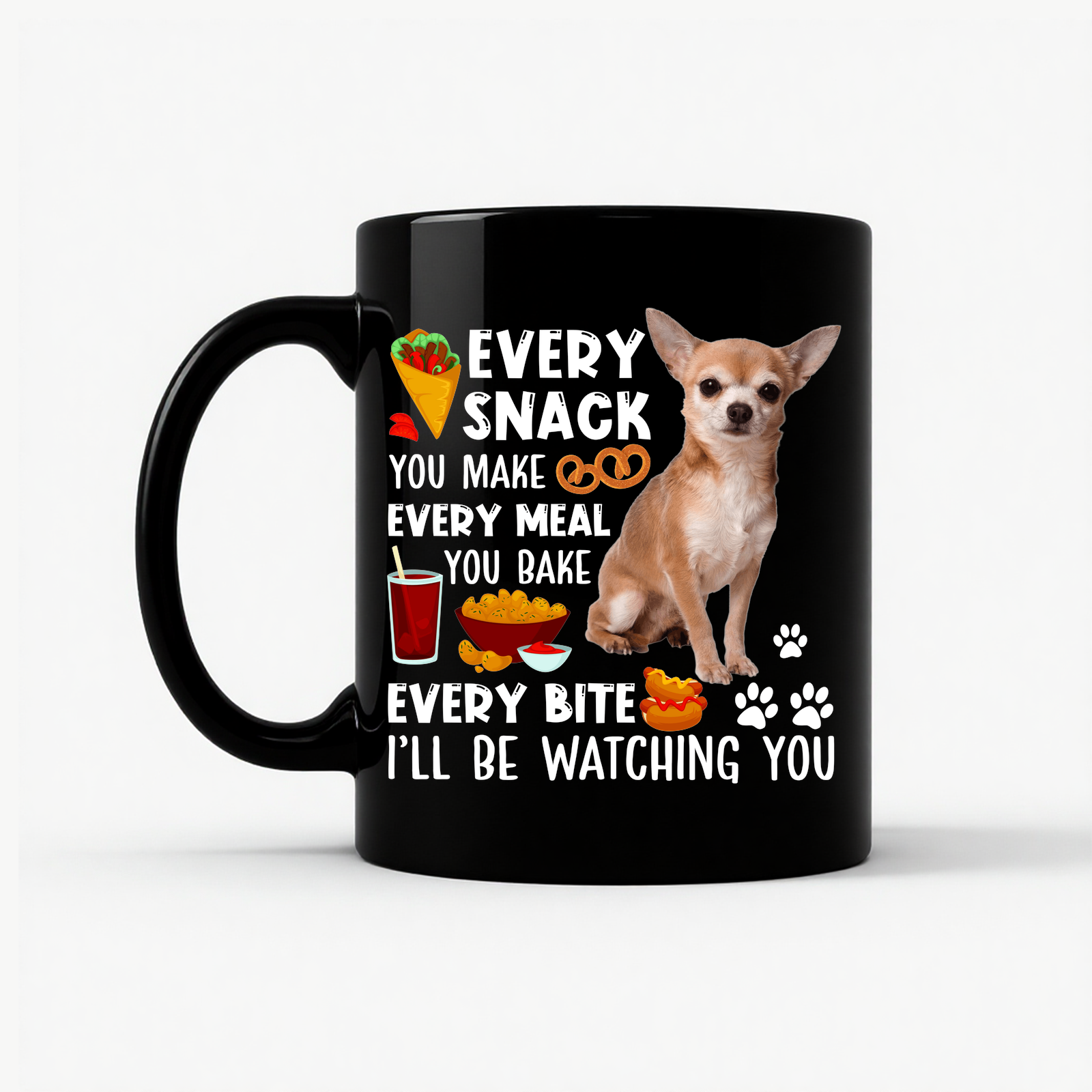 Chihuahua Every Snack Watching Mug in Black