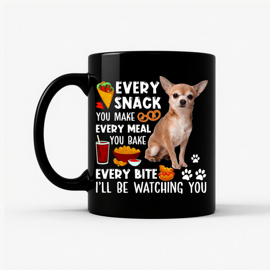 Chihuahua Every Snack Watching Mug in Black