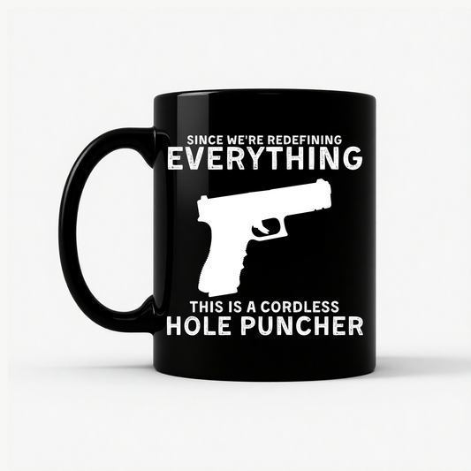 Cordless Hole Puncher Gun Lovers - Funny Meme Mug in Black