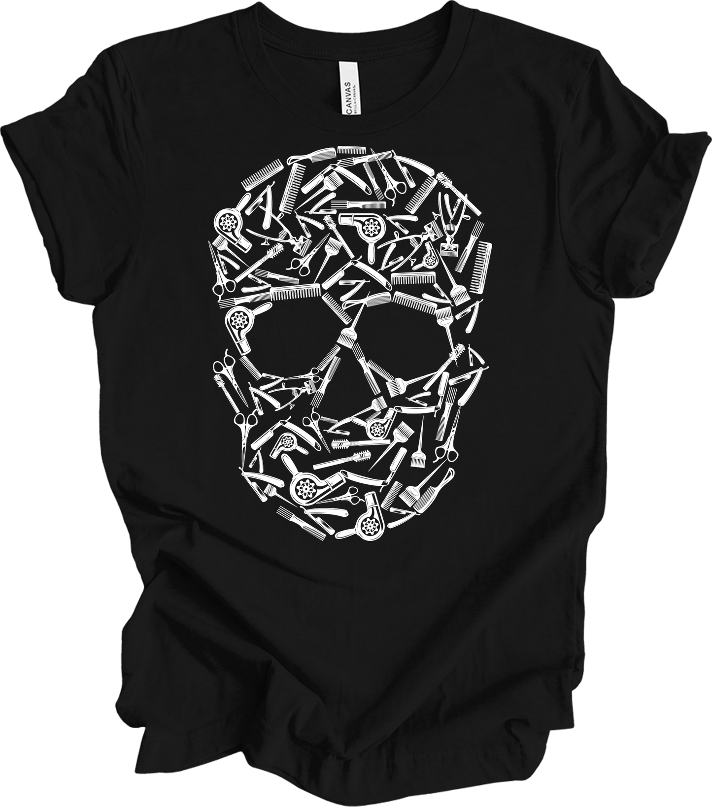 Hair Stylist Skull Unisex T-Shirt in Black
