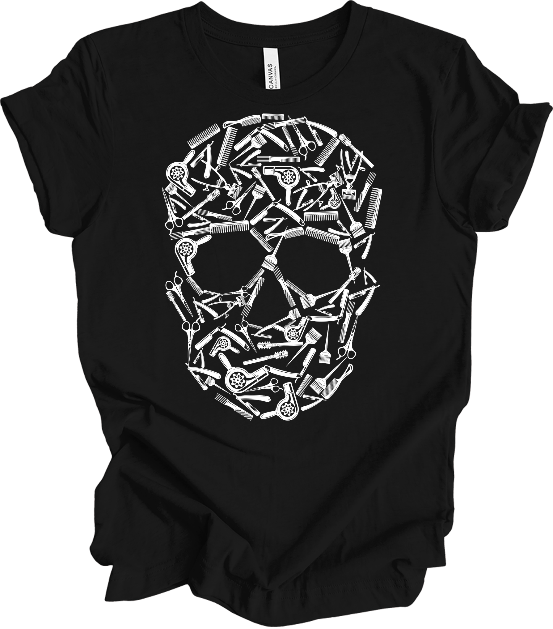 Hair Stylist Skull Unisex T-Shirt in Black