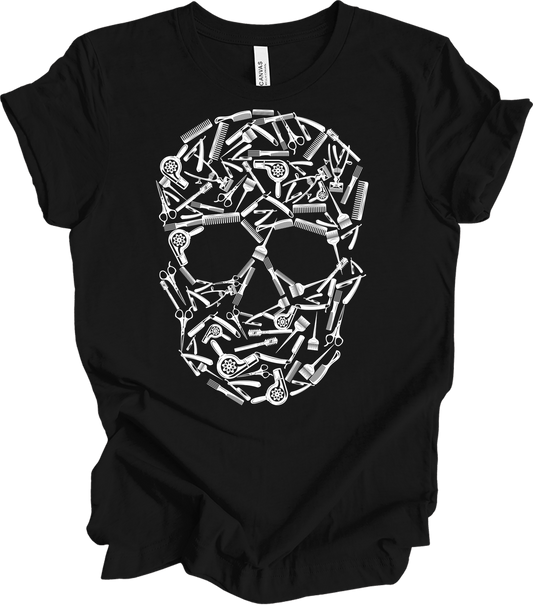 Hair Stylist Skull Unisex T-Shirt in Black