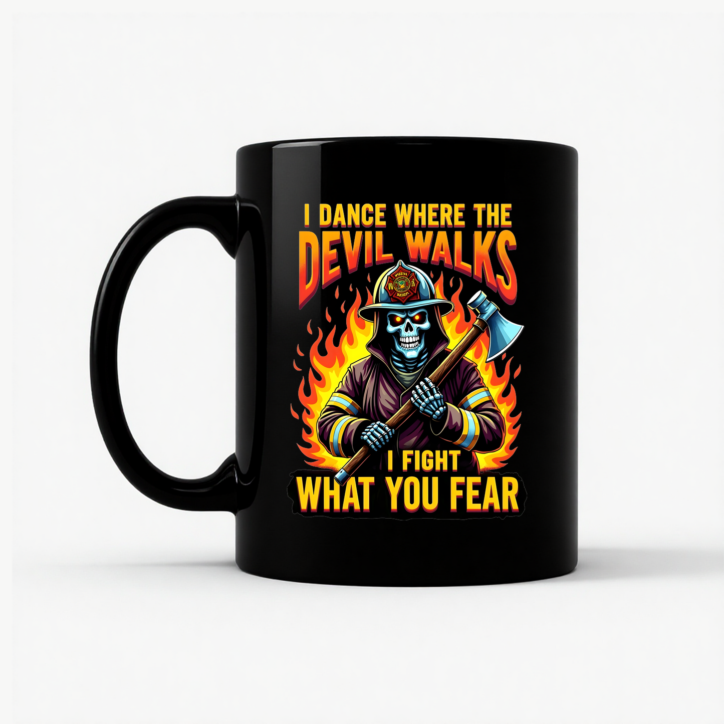 Firefighter - Devil Walks Mug in Black