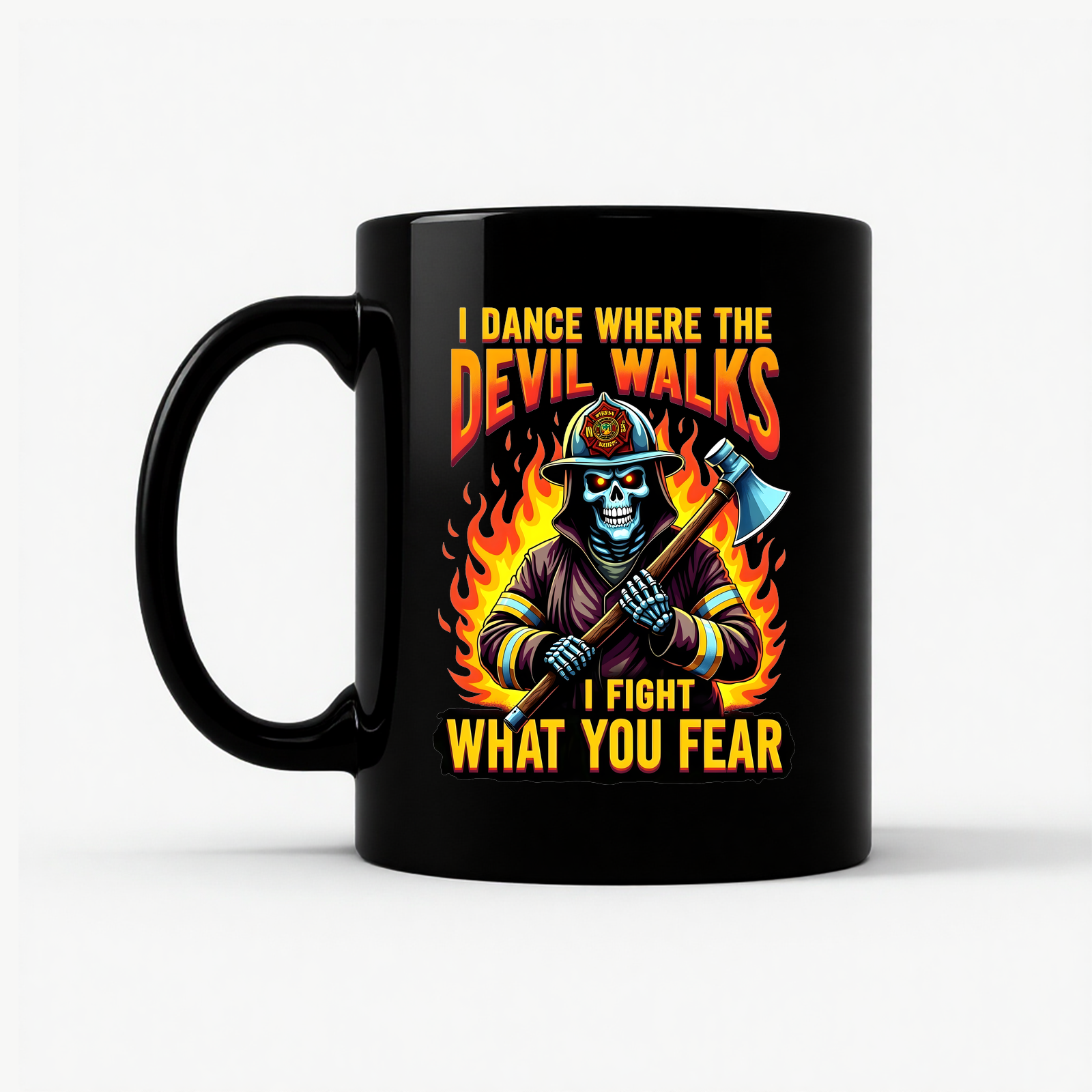 Firefighter - Devil Walks Mug in Black