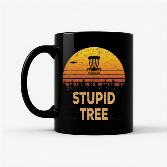 Stupid Tree Disc Golf - Retro Funny Frisbee Golf Mug in Black