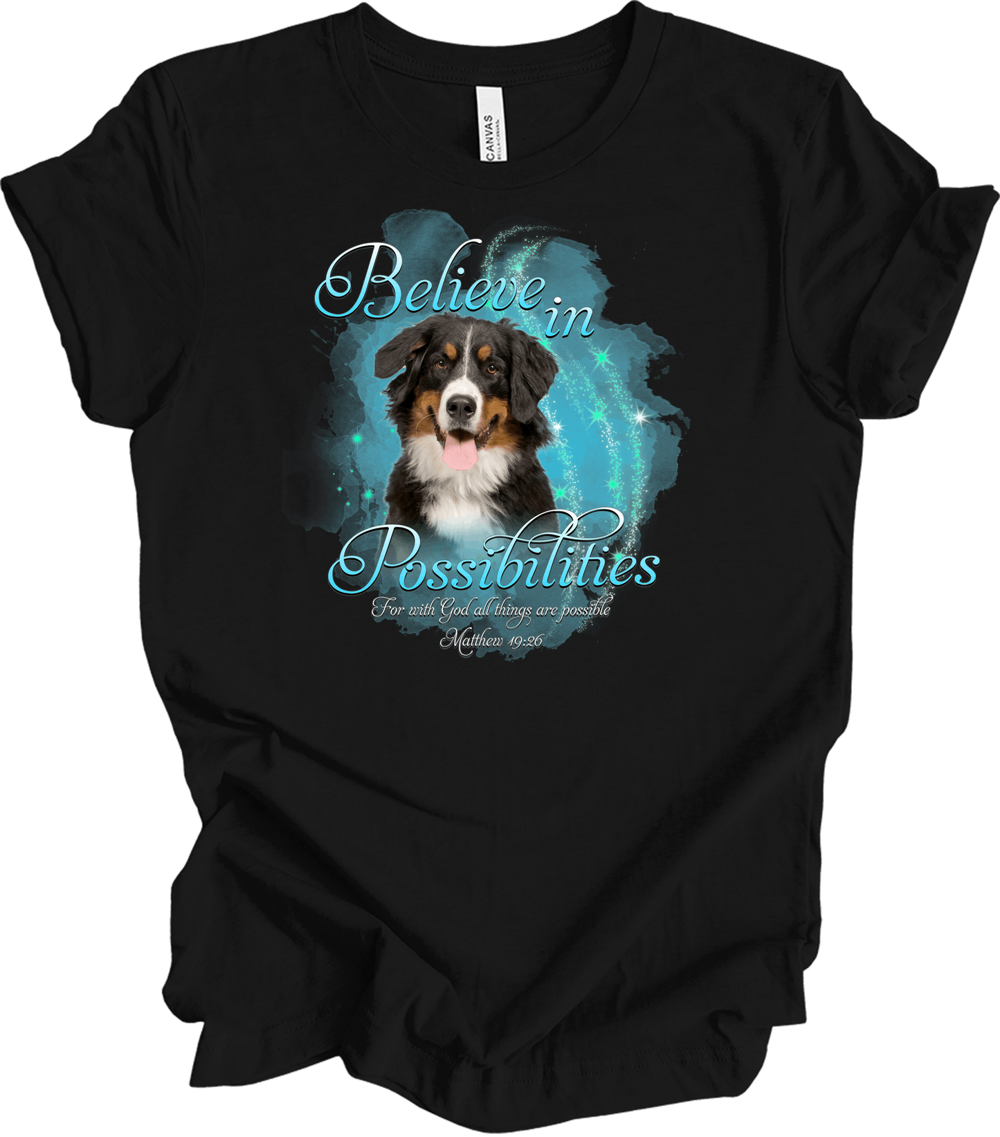 Bernese Dog 'Believe' T-Shirt in Black