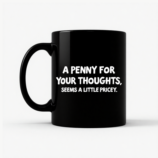 'Penny for Your Thoughts' Funny Mug in Black