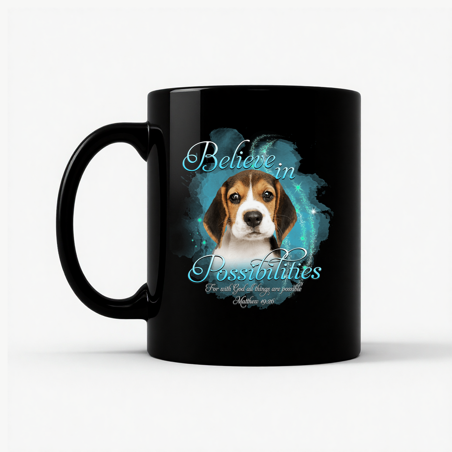 Beagle 'Believe' Inspirational Mug in Black
