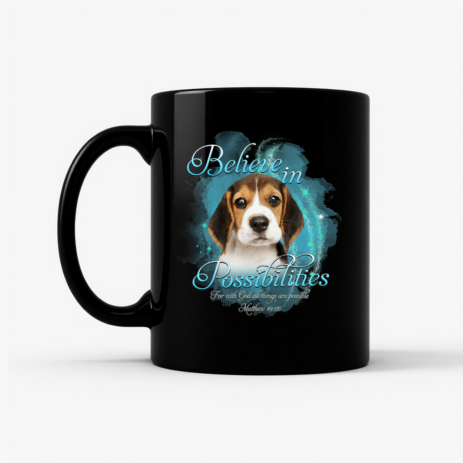 Beagle 'Believe' Inspirational Mug in Black