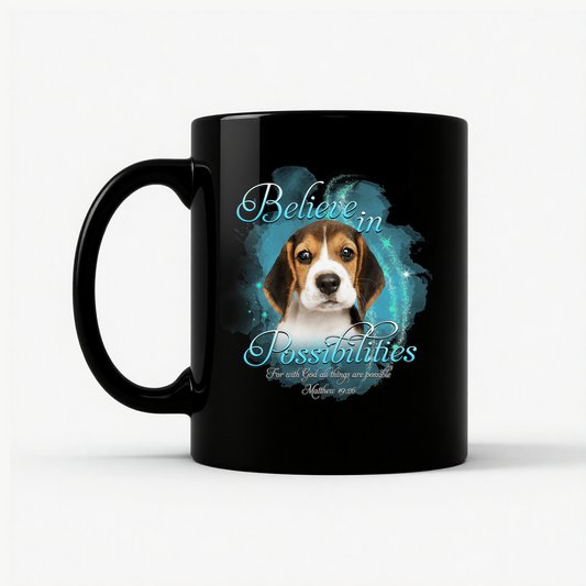 Beagle 'Believe' Inspirational Mug in Black