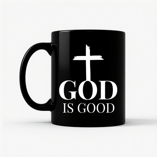 God Is Good Cross - Faith Apparel Mug in Black