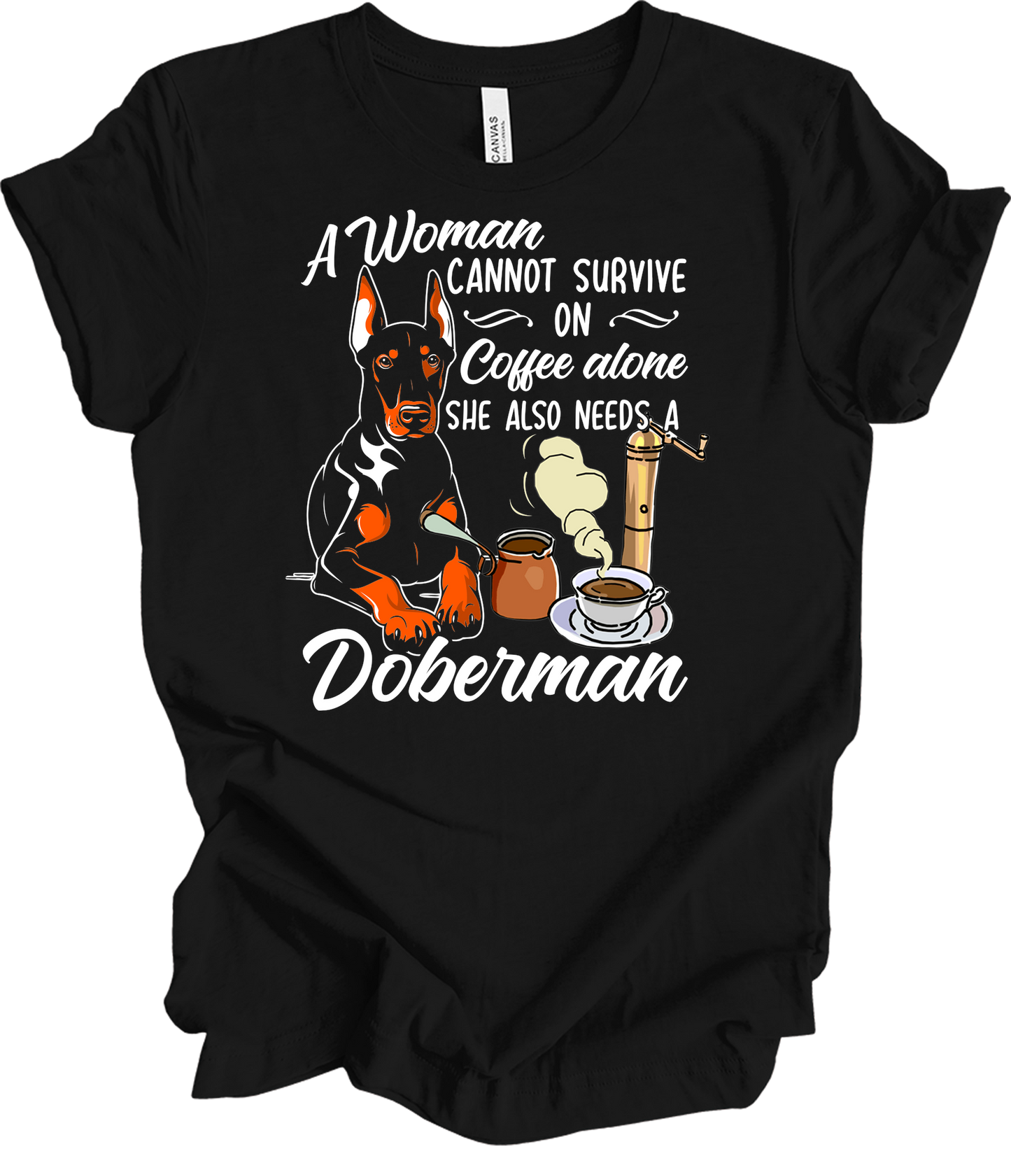 Doberman Coffee Lover T-Shirt in Black