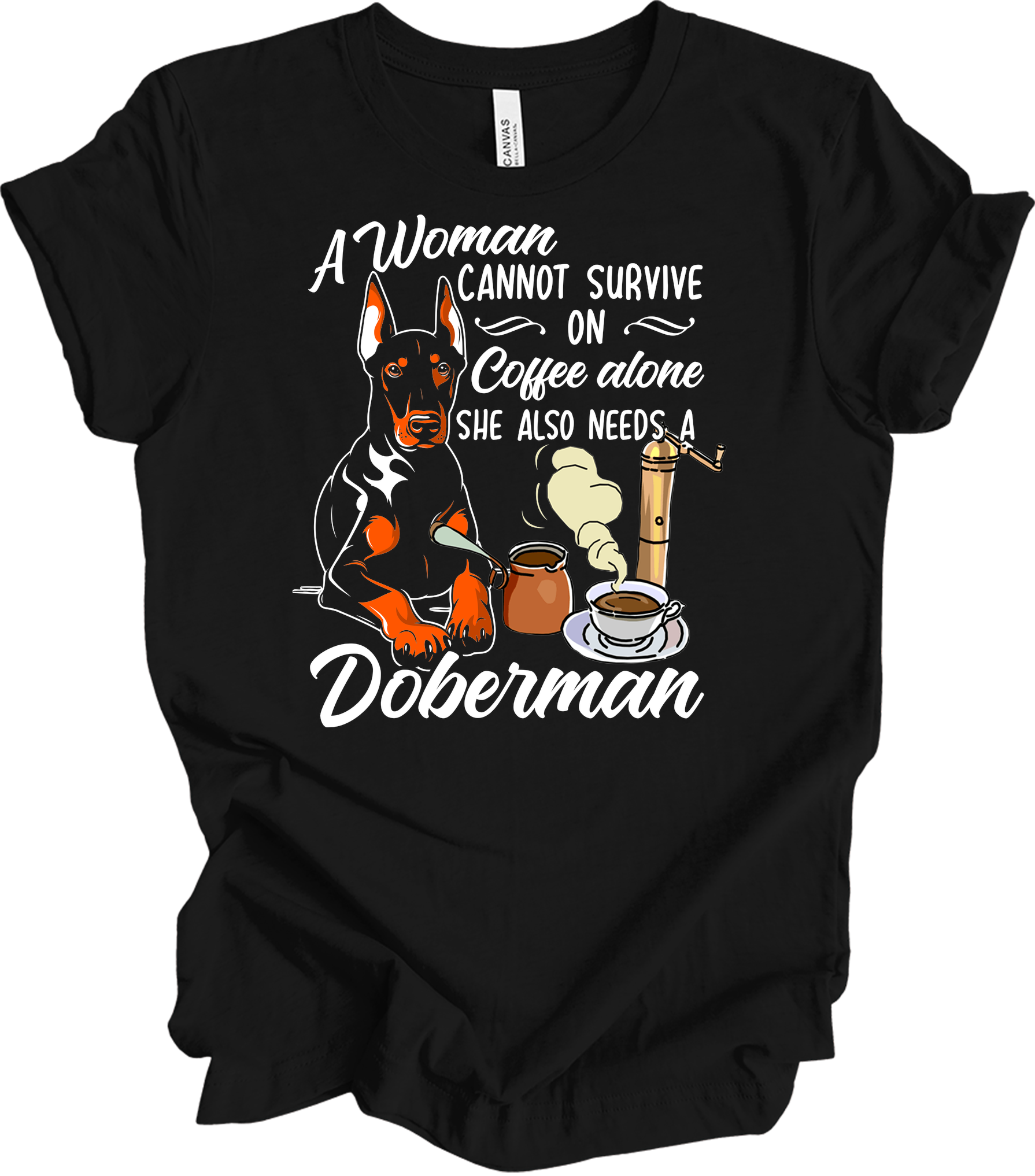 Doberman Coffee Lover T-Shirt in Black