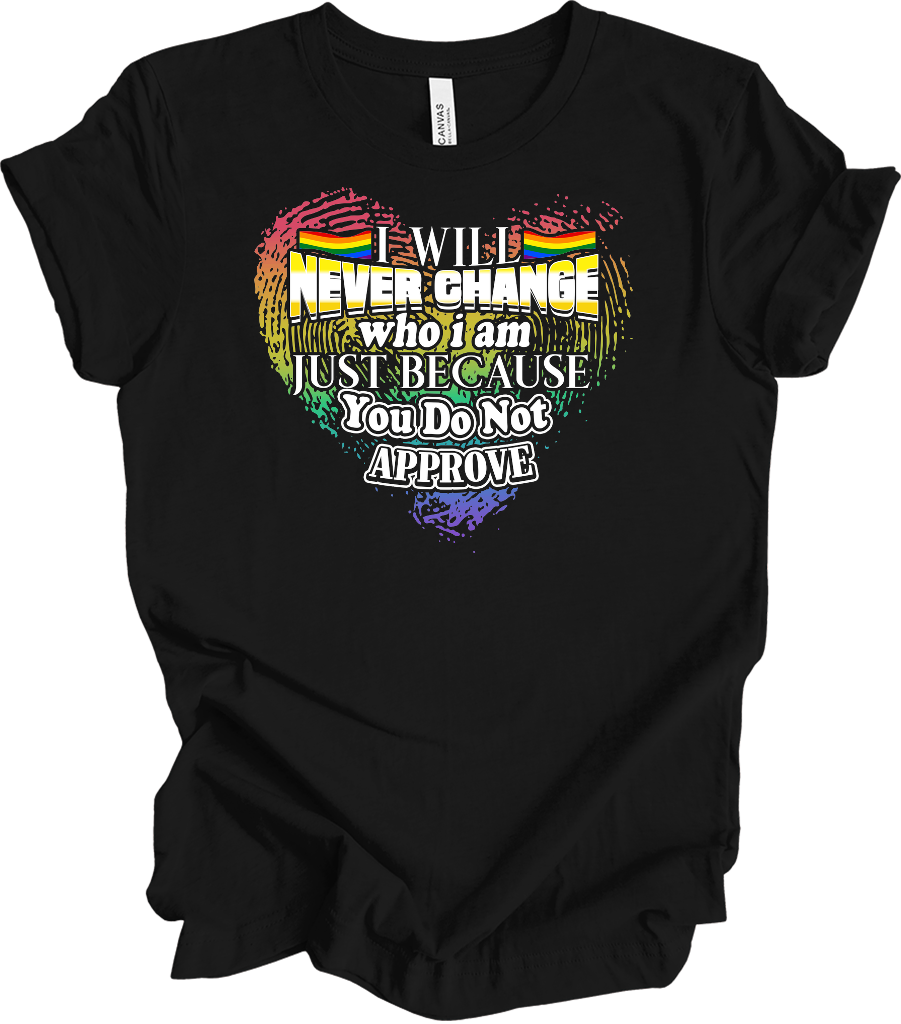 LGBT Gay Pride I Will Never Change Who I Am Rainbow T-Shirt in Black